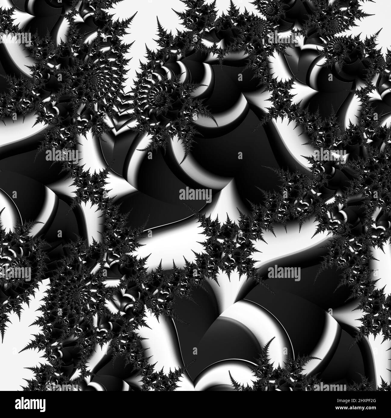Digitale abstrakte Fraktal Hintergrund generiert am Computer in schwarz und weiß. Stockfoto
