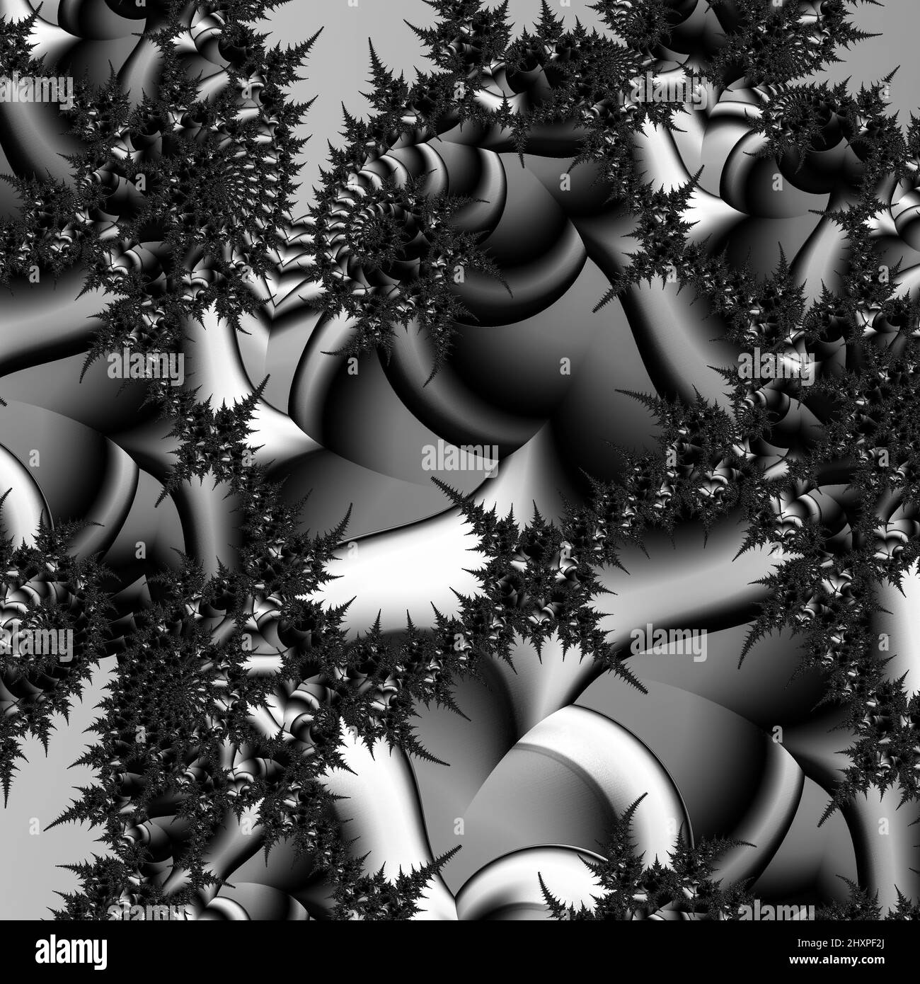 Digitale abstrakte Fraktal Hintergrund generiert am Computer in schwarz und weiß. Stockfoto