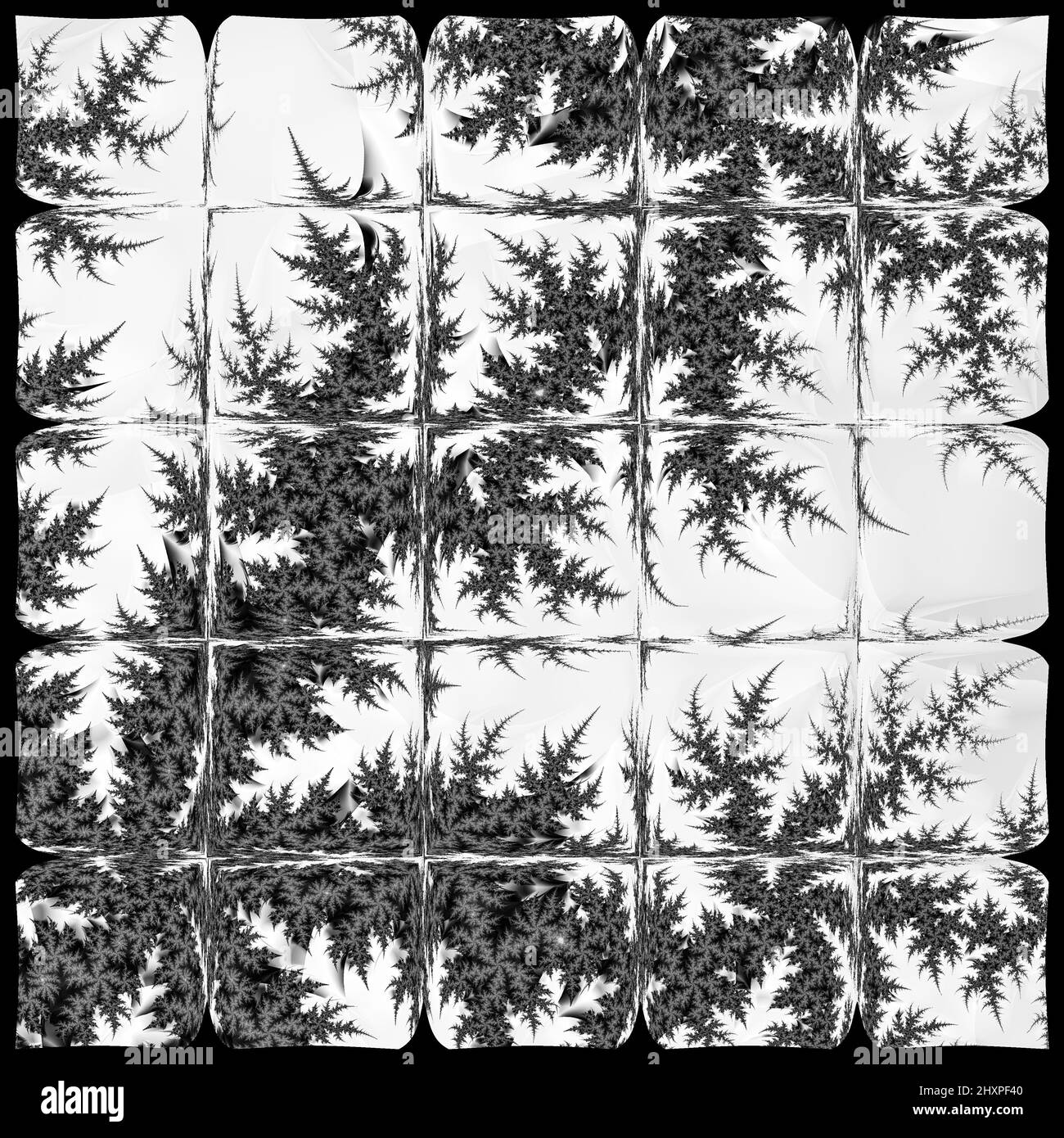 Digitale abstrakte Fraktal Hintergrund generiert am Computer in schwarz und weiß. Stockfoto