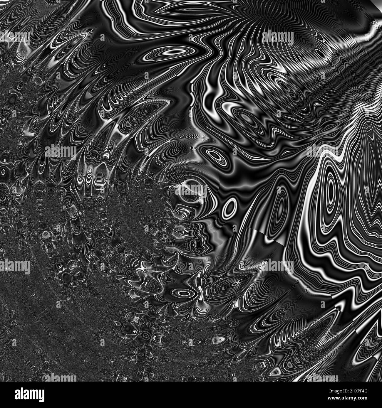 Digitale abstrakte Fraktal Hintergrund generiert am Computer in schwarz und weiß. Stockfoto