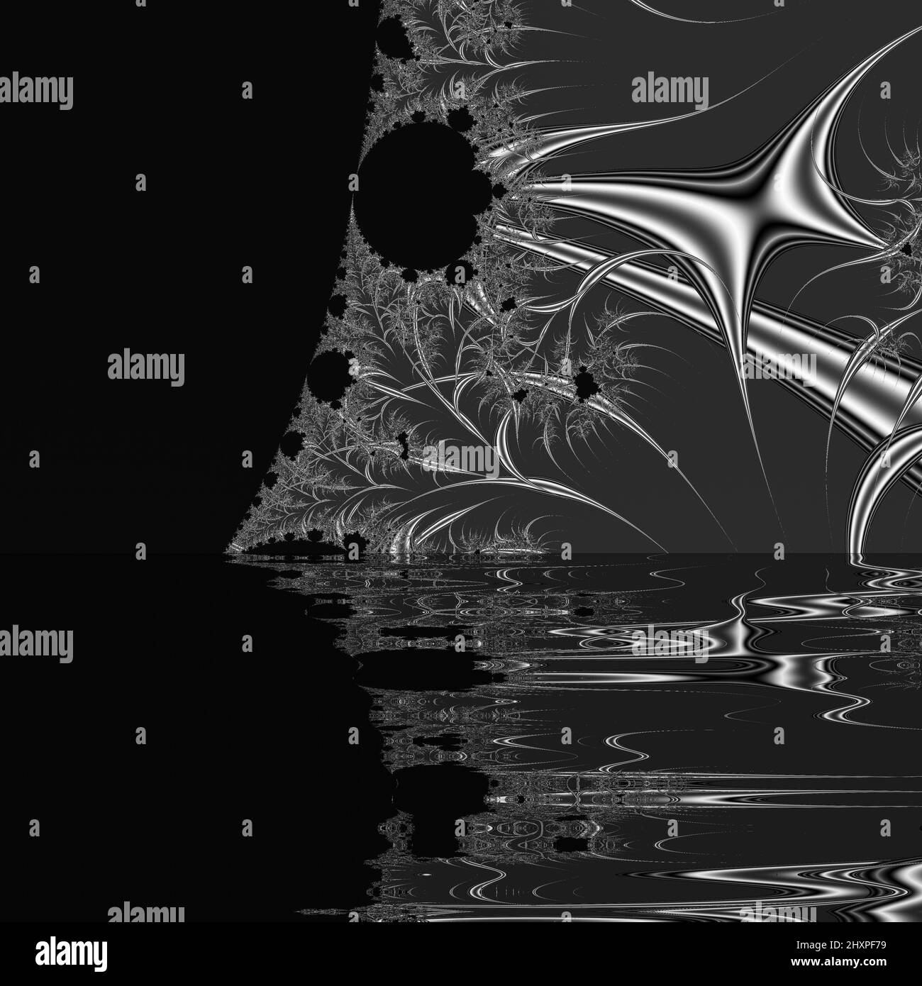 Digitale abstrakte Fraktal Hintergrund generiert am Computer in schwarz und weiß. Stockfoto