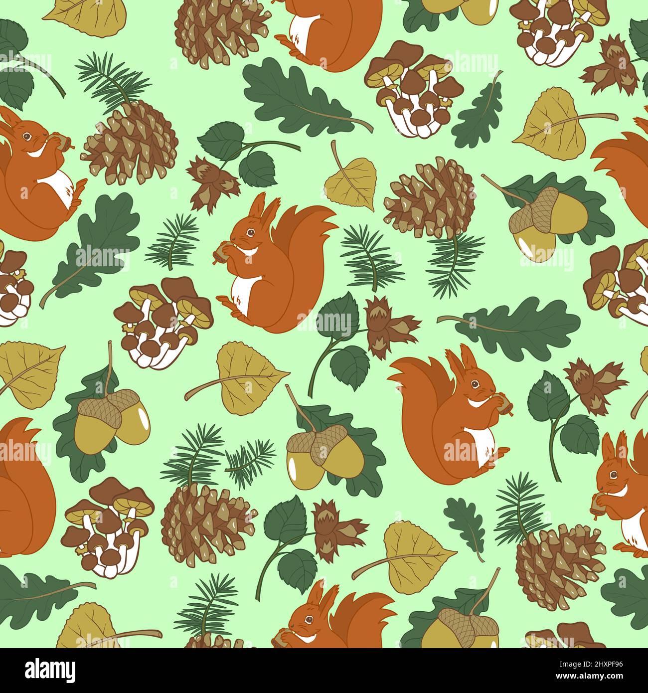 Vektordarstellung von Waldtieren und -Pflanzen. Hintergrund für Textilien, Verpackung, Karten, Tapete Stock Vektor