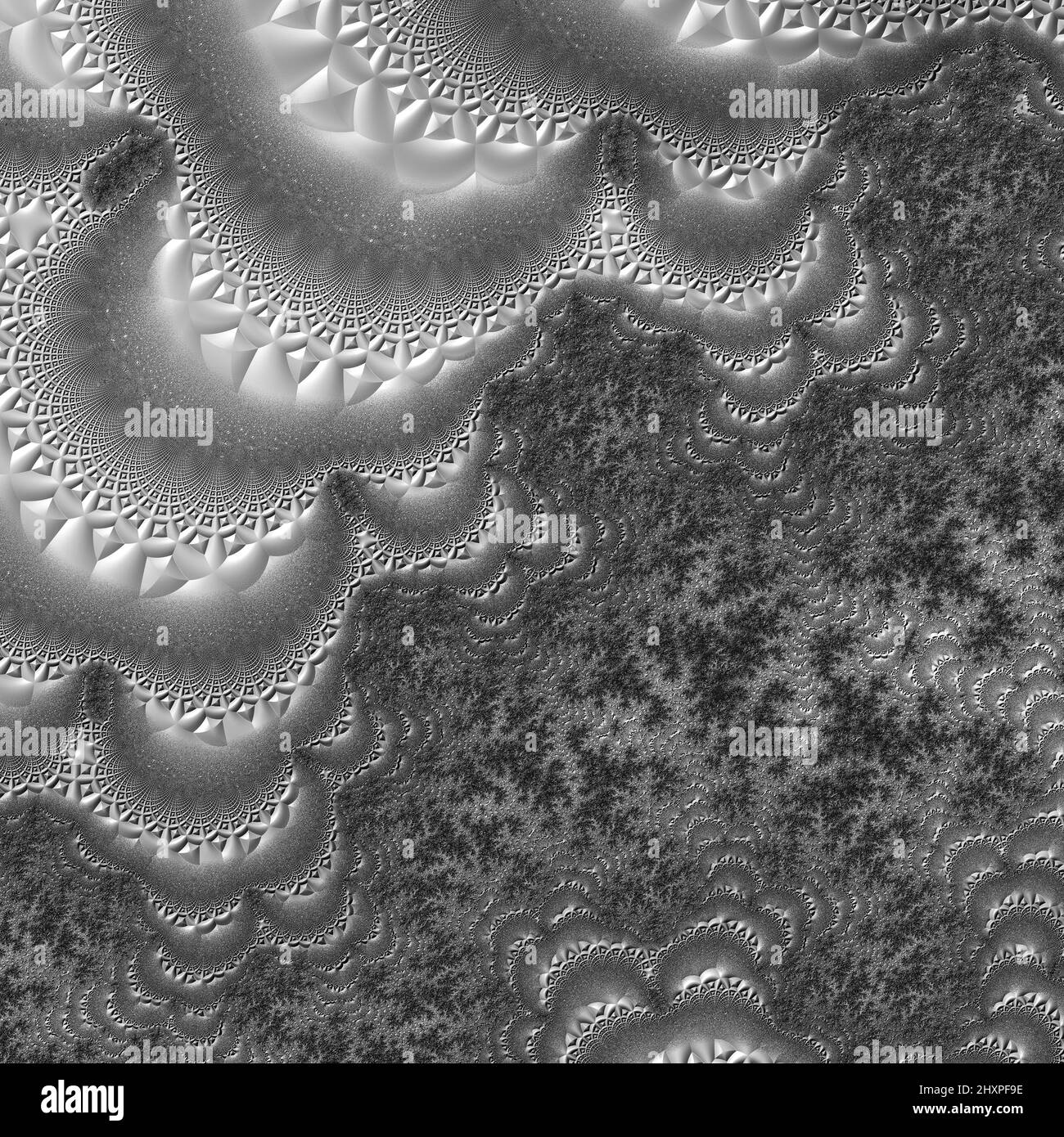 Digitale abstrakte Fraktal Hintergrund generiert am Computer in schwarz und weiß. Stockfoto