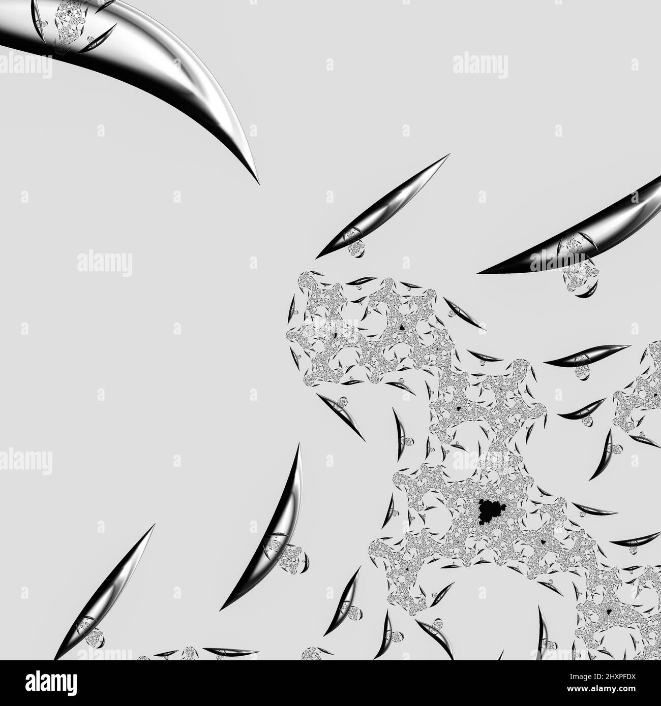 Digitale abstrakte Fraktal Hintergrund generiert am Computer in schwarz und weiß. Stockfoto