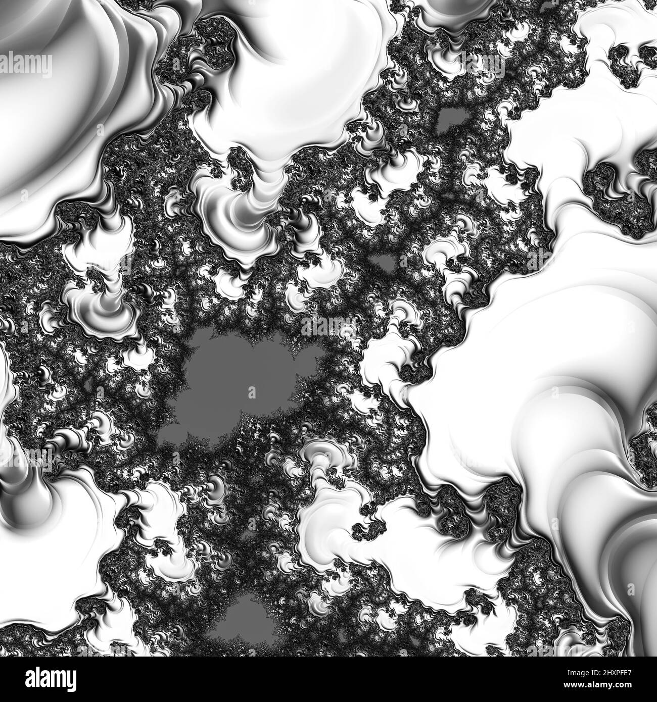 Digitale abstrakte Fraktal Hintergrund generiert am Computer in schwarz und weiß. Stockfoto