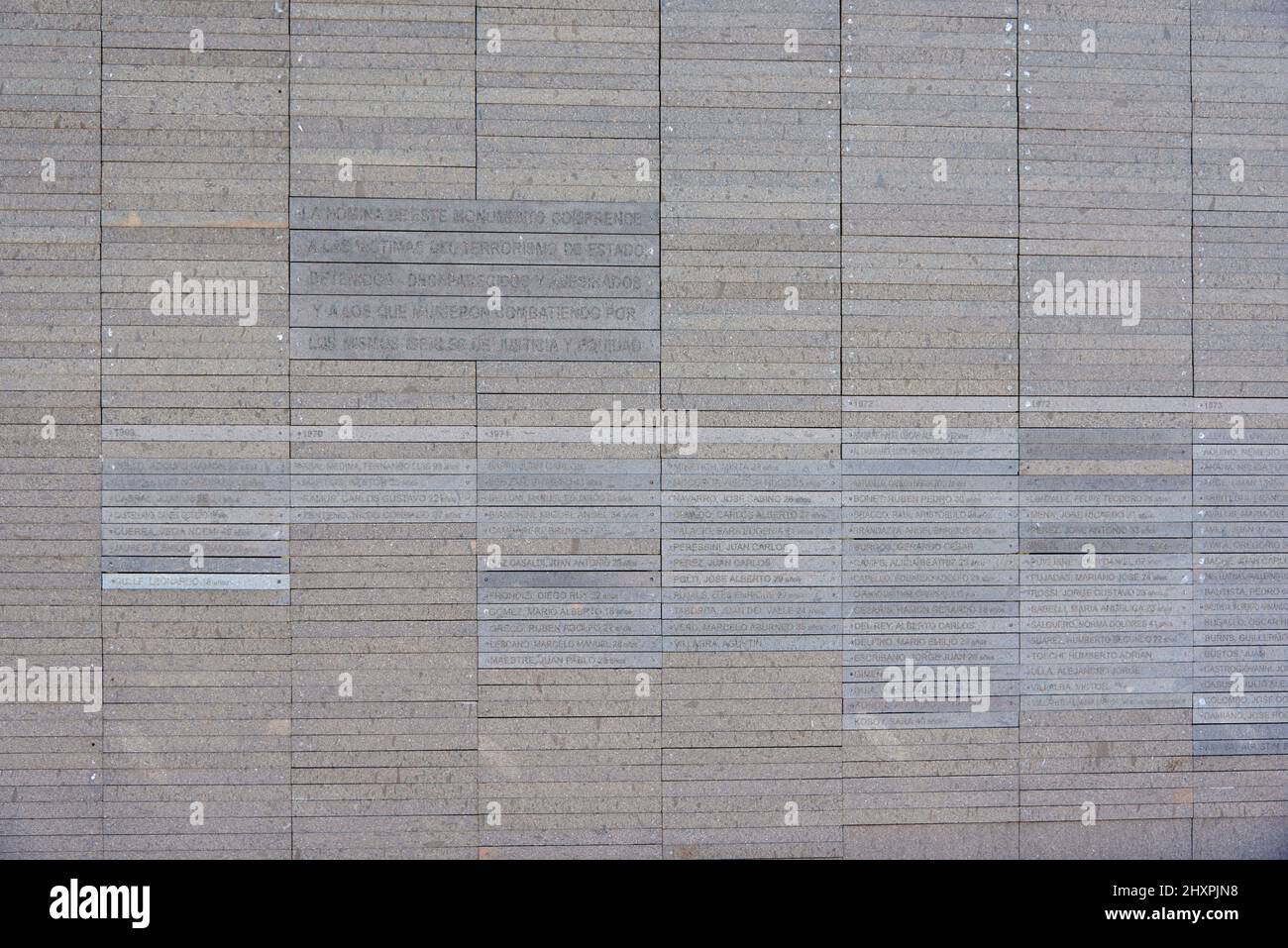Buenos Aires, Argentinien; 01. Feb 2020: Gedenkpark, Denkmal für die Opfer des Staatsterrorismus, der von der Regierung während der letzten Civi durchgeführt wurde Stockfoto