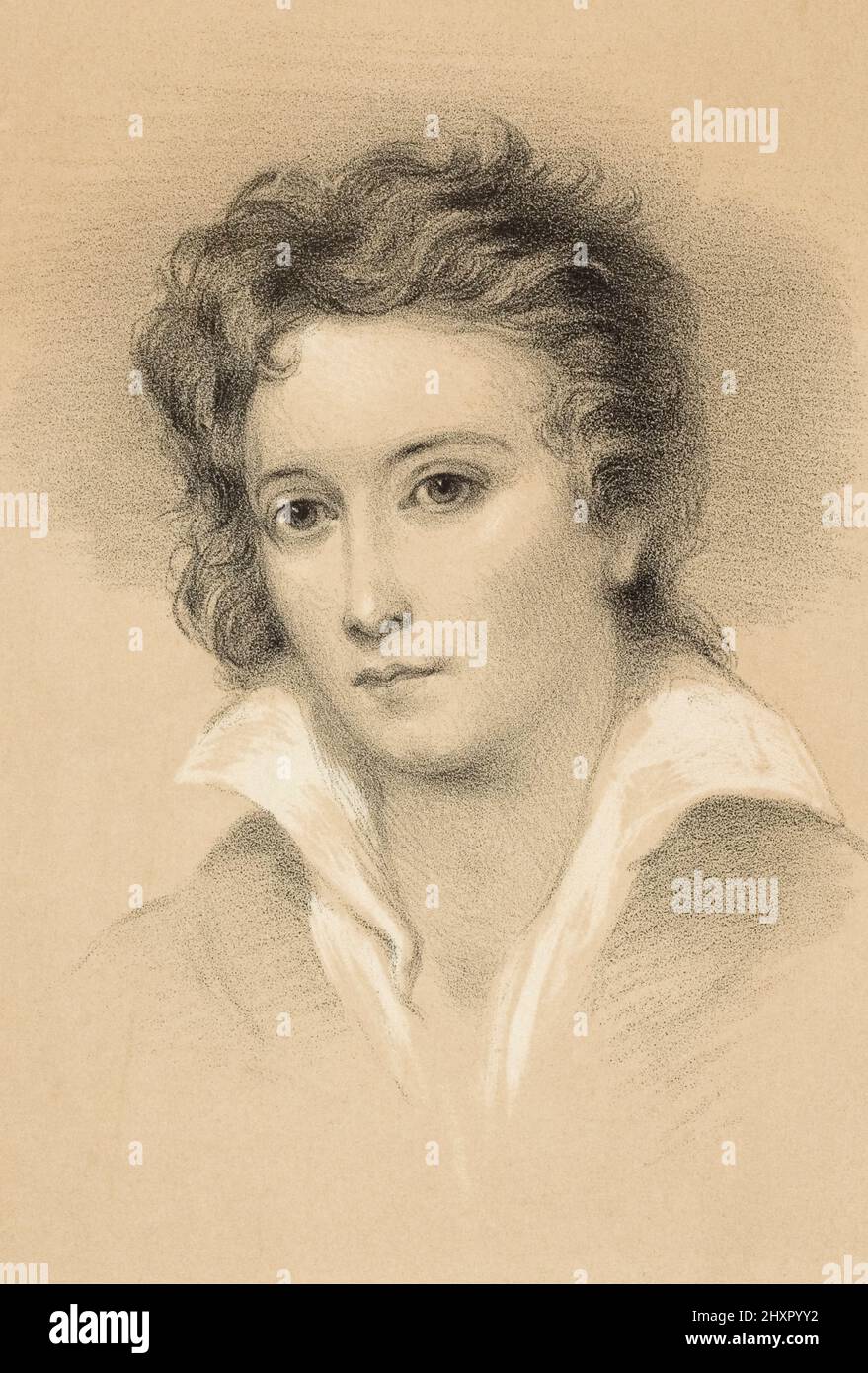 Percy Bysshe Shelley, 1792 – 1822. Englischer Dichter, Dramatiker, Essayist, Romanautor. Nach einer Arbeit von J.A. Vinter aus dem Gemälde von Alfred Clint. Stockfoto