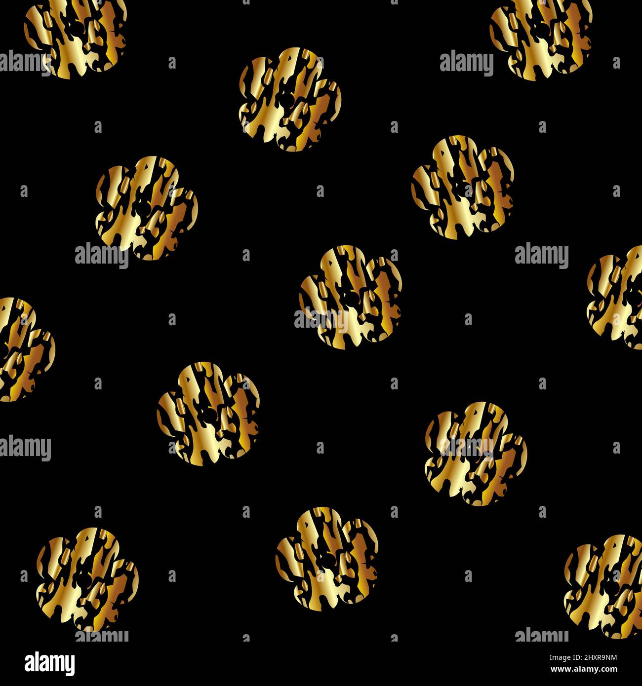 Abstrakter Hintergrund von goldenen Blumen auf schwarzem Hintergrund Stock Vektor
