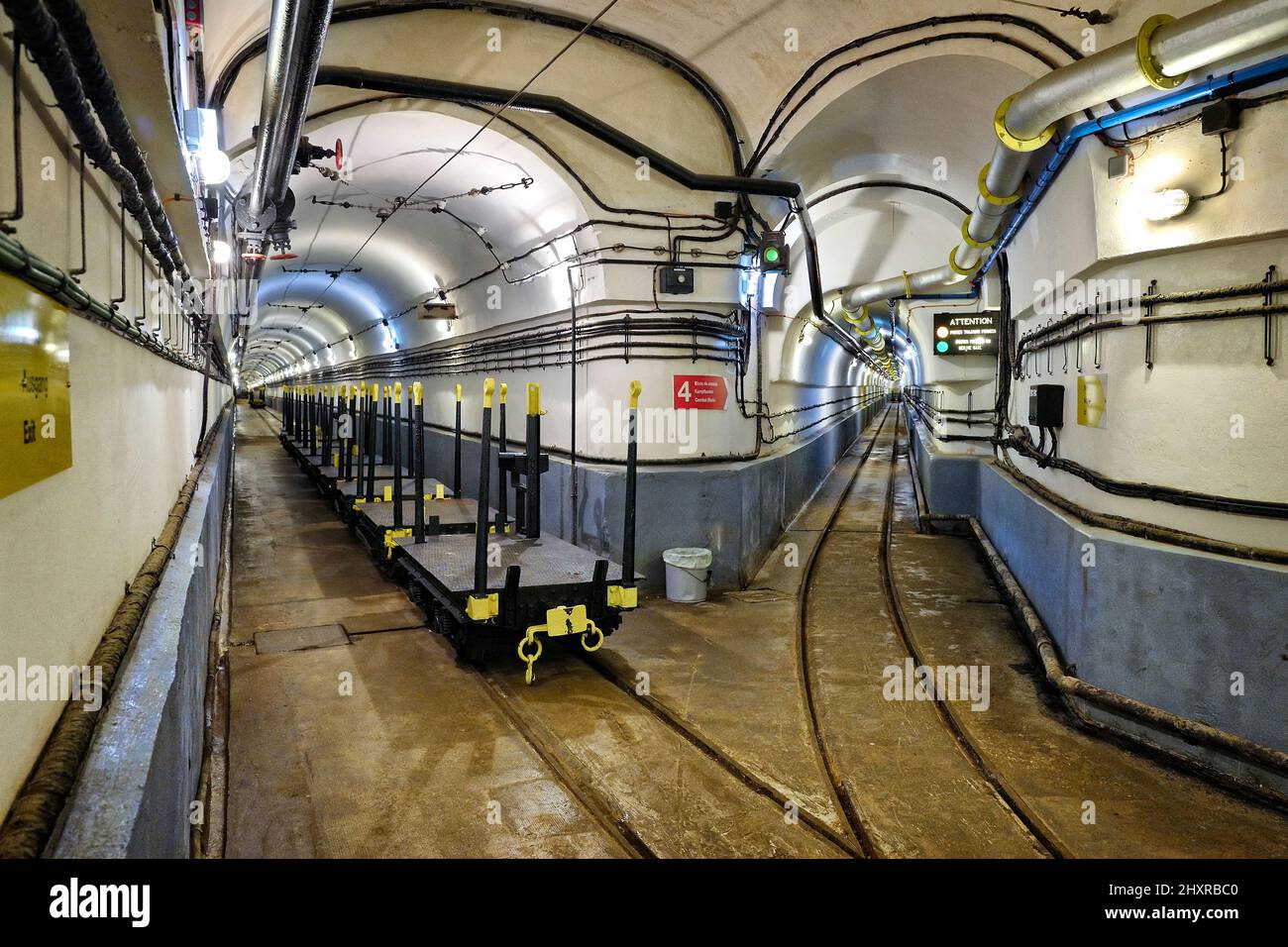 Frankreich, Hunspach, Bas Rhin, die Maginot-Linie, die Festung Schoenenbourg, Tunnel und Eisenbahn. Stockfoto