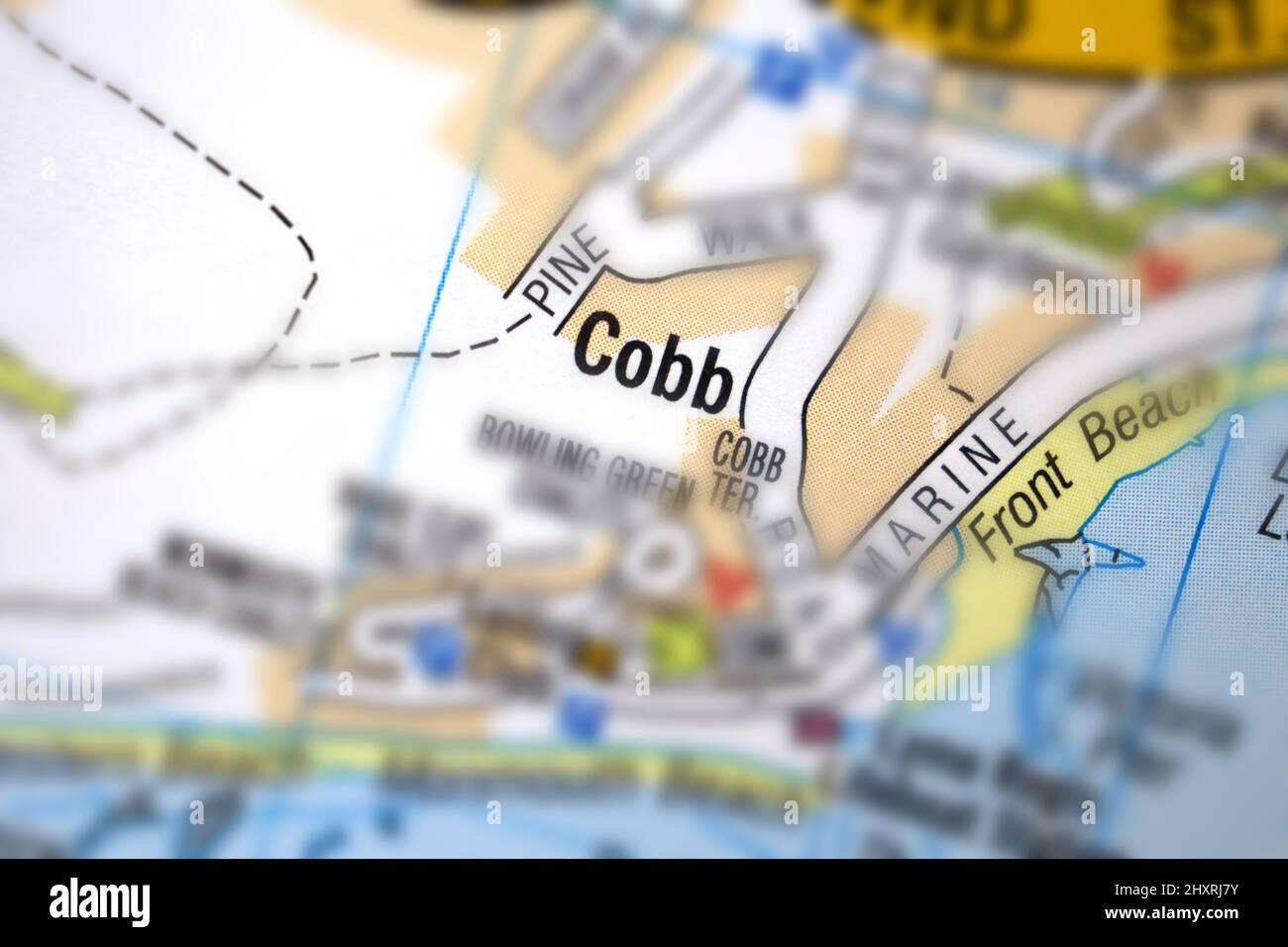Cobb Dorf - Devon, Vereinigtes Königreich Farbatlas Karte Stadtplan und Bezirk, Dorf, Stadt und County Name Stockfoto