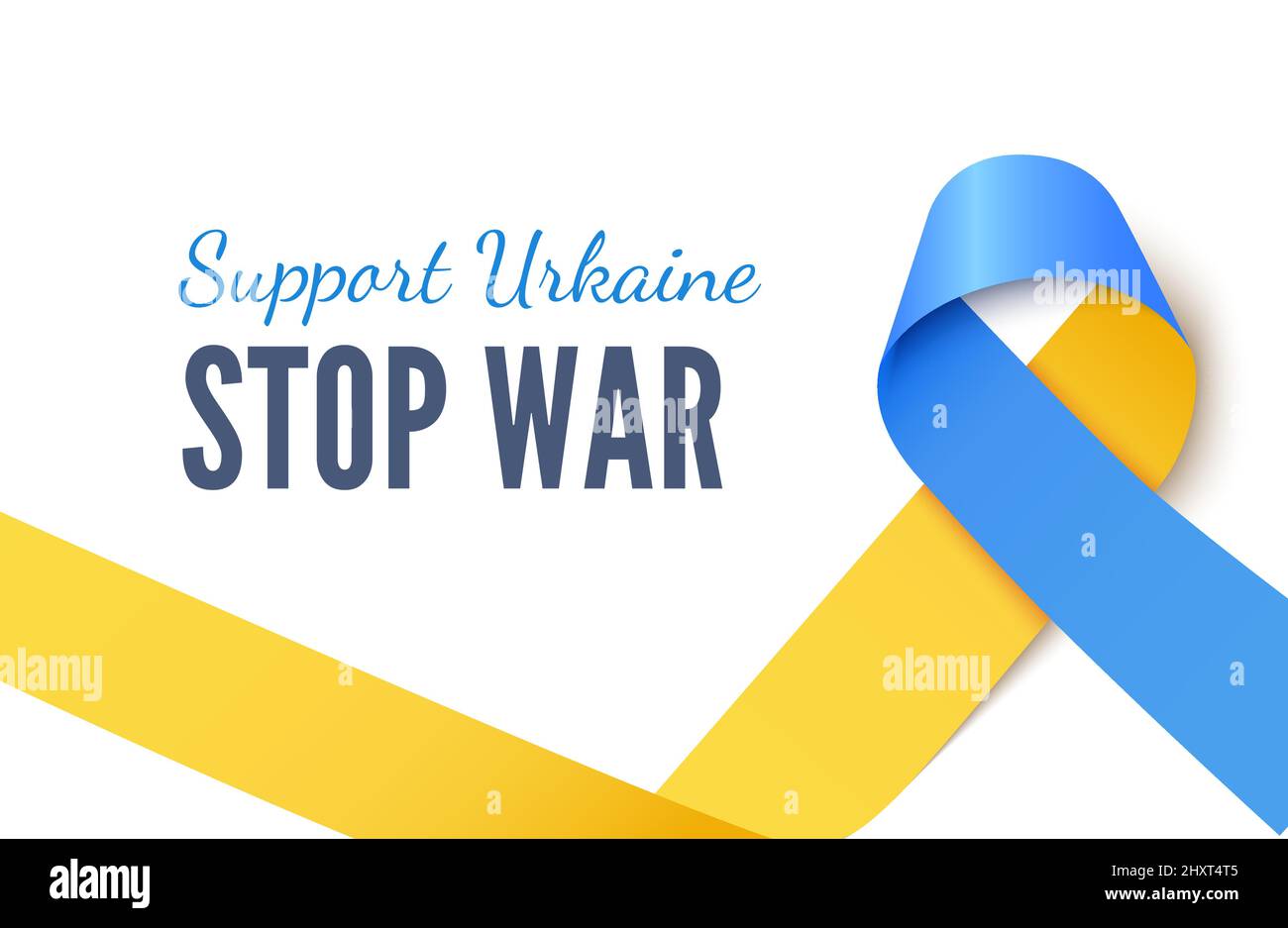Unterstützen Ukraine Konzept mit blau und gelb Bewusstsein Band realistische Vektor-Illustration mit Inschrift Stop war Stock Vektor