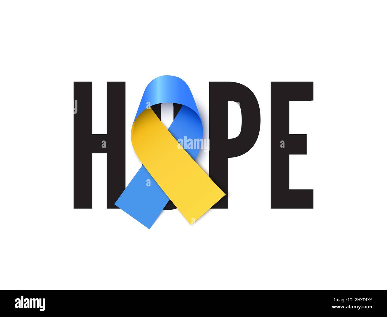 Hope Text mit Sensibilisierungsband in den Farben der ukrainischen Flagge. Hilfe und kein Krieg im Land der Ukraine Stock Vektor