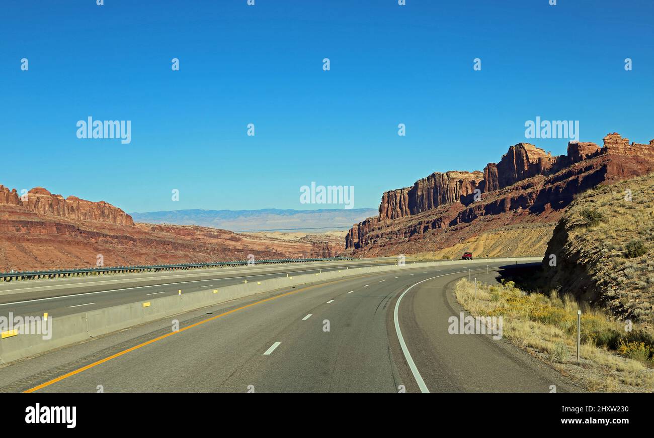 Die rechte Kurve und der Schwarze Drache - Spotted Wolf Canyon, Utah Stockfoto