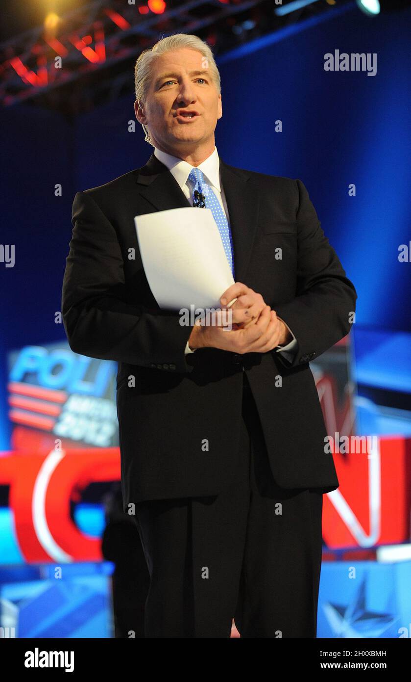 CNN-Anker John King während der Präsidentschaftsdebatte der Südrepublikanischen GOP 2012 im North Charleston Coliseum in Charleston, SC. Stockfoto