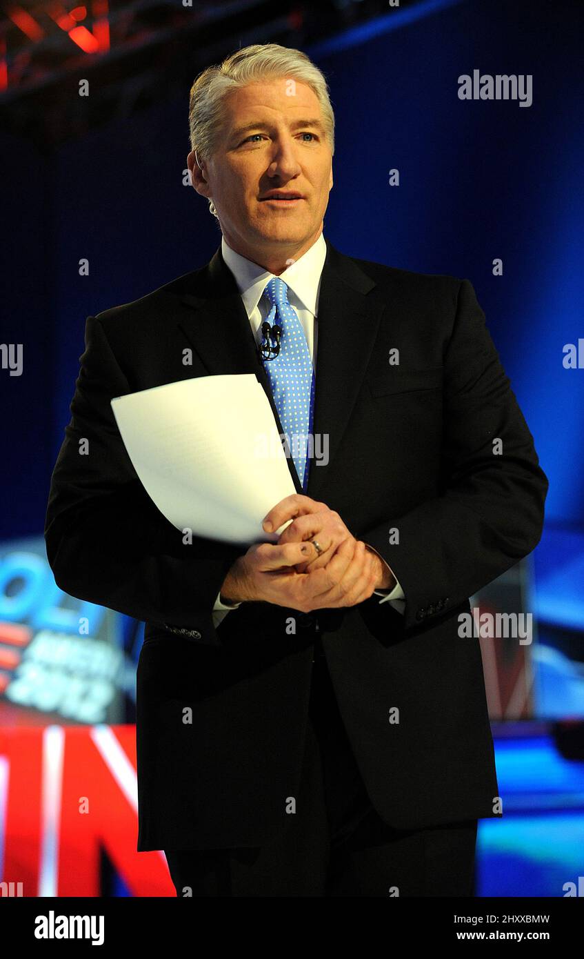 CNN-Anker John King während der Präsidentschaftsdebatte der Südrepublikanischen GOP 2012 im North Charleston Coliseum in Charleston, SC. Stockfoto