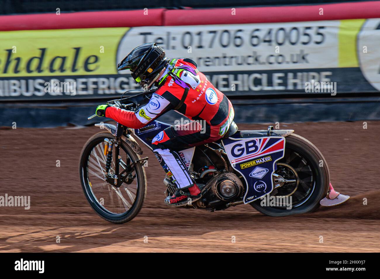 MANCHESTER, GROSSBRITANNIEN. MÄR 14. Tom Brennan in Aktion während des Belle Vue Speedway Media Day am Montag, 14.. März 2022, im National Speedway Stadium, Manchester. (Kredit: Ian Charles | MI News) Kredit: MI News & Sport /Alamy Live News Stockfoto