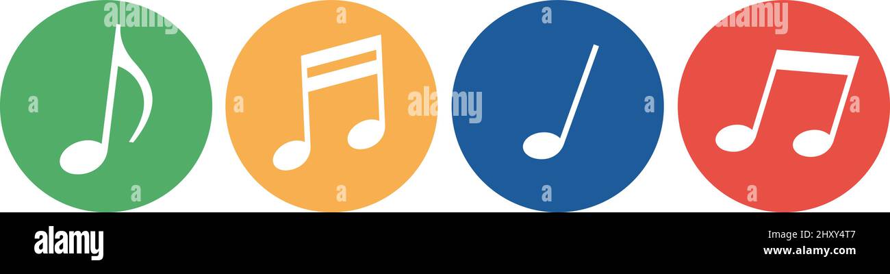 Eine Reihe von bunten Musiknoten-Symbolen. Vektoren. Bearbeitbarer Vektor. Stock Vektor