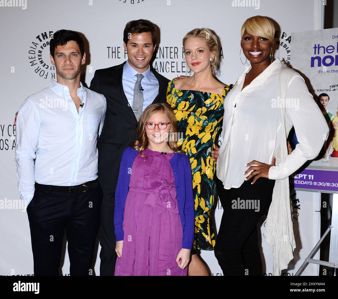 Justin Bartha, Andrew Rannells, Georgia King, Bebe Wood und Nene Leakes bei der Herbst-TV-Vorschau 2012 für NBC's „The New Normal“ bei der Herbst-TV-Vorschau 2012 für NBC's „The New Normal“ im Paley Convention Center, Kalifornien. Stockfoto