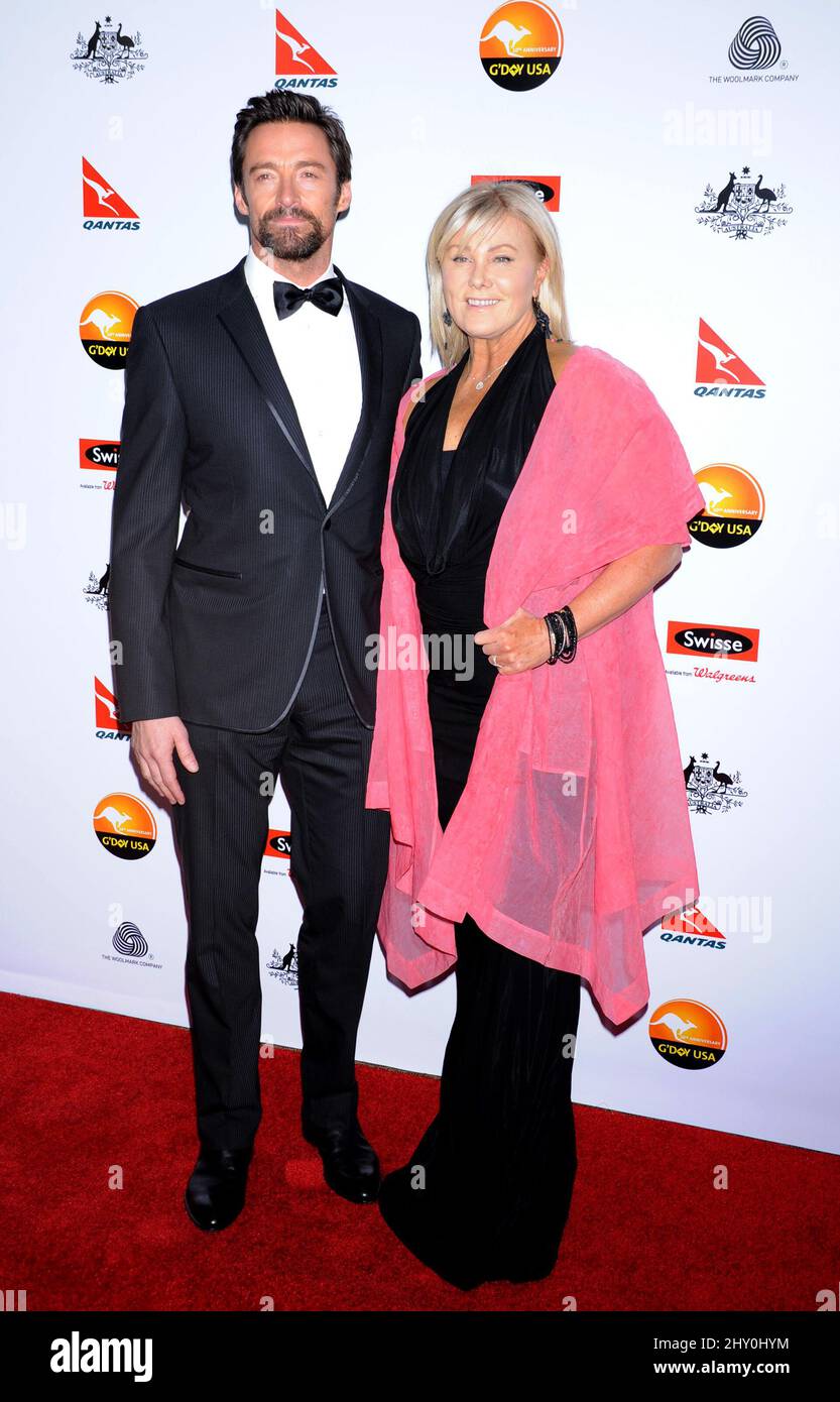 Hugh Jackman und Deborra-Lee Furness nahmen an der G'Day USA Black Tie Gala 2013 zu Ehren der Australier in Los Angeles, Kalifornien, Teil. Stockfoto