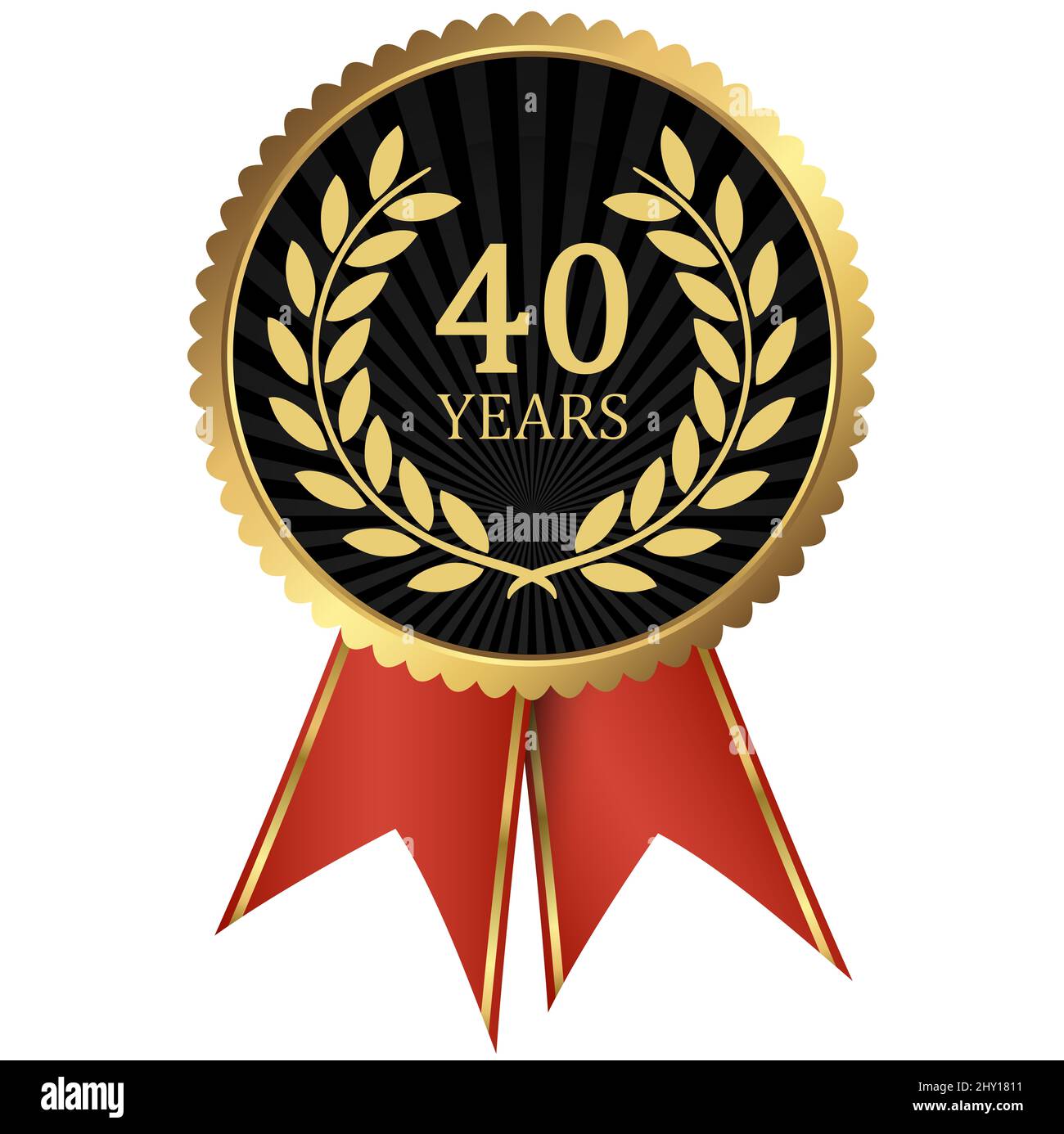 eps-Vektordatei mit goldenem Medaillon mit Lorbeerkranz für Erfolg oder Firmenjubiläum und Text 40 Jahre Stockfoto