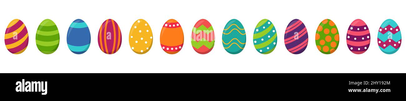 eps Vektor Illustration Sammlung von bemalten ostereiern mit verschiedenen farbigen Muster Stockfoto