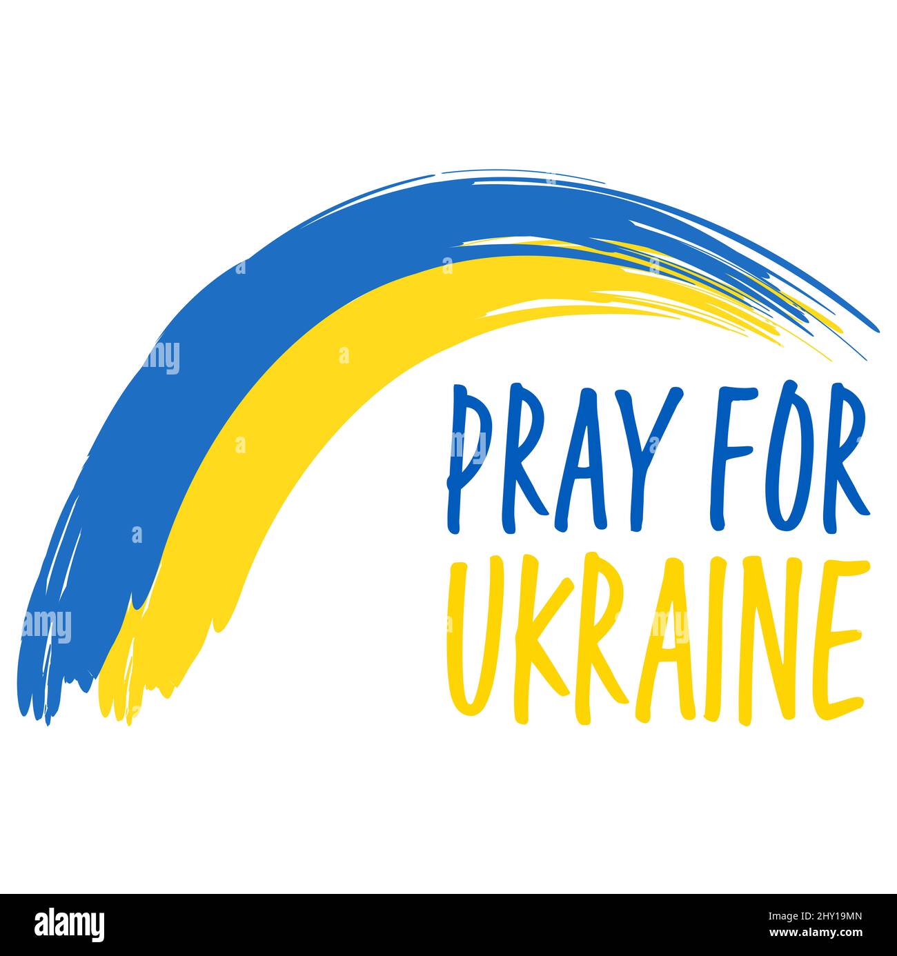 eps-Vektor-Illustration mit Land ukraine nationalen Farben Regenbogen und Text beten für die ukraine Stockfoto