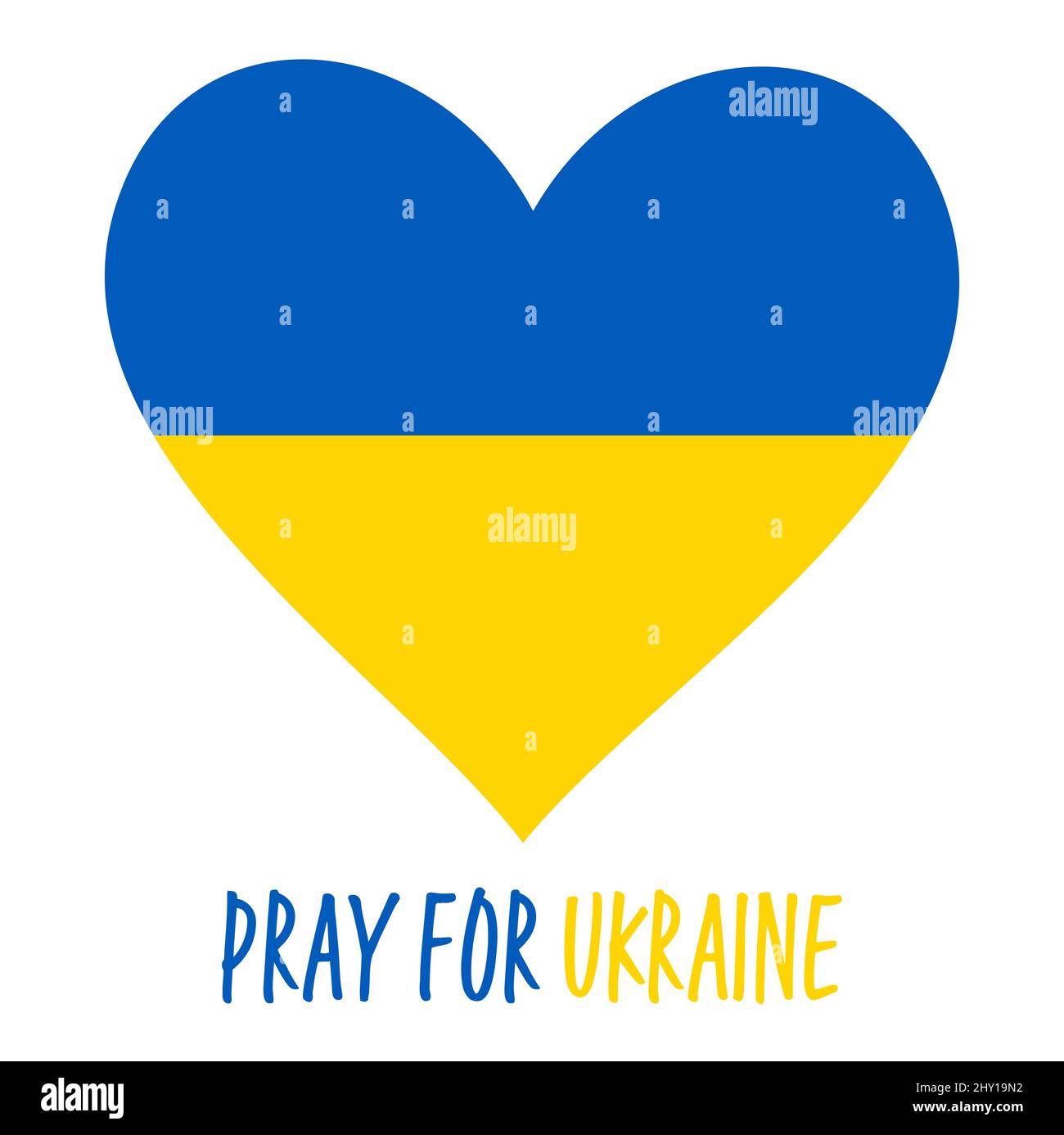 eps-Vektor-Illustration mit Land ukraine Nationalfarben Herz und Text beten für die ukraine Stockfoto