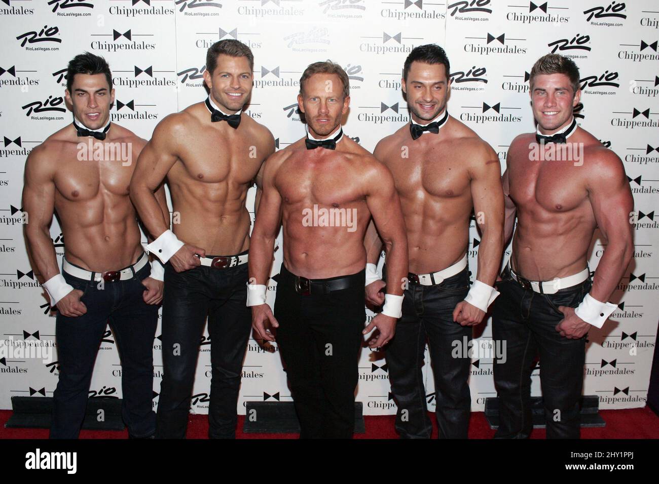 Jon Howes, Jaymes Vaughan, Ian Ziering, James Davis, Gavin McHale bei der Chippendales Media Night, Rio All-Suite Hotel and Casino, Las Vegas. Stockfoto