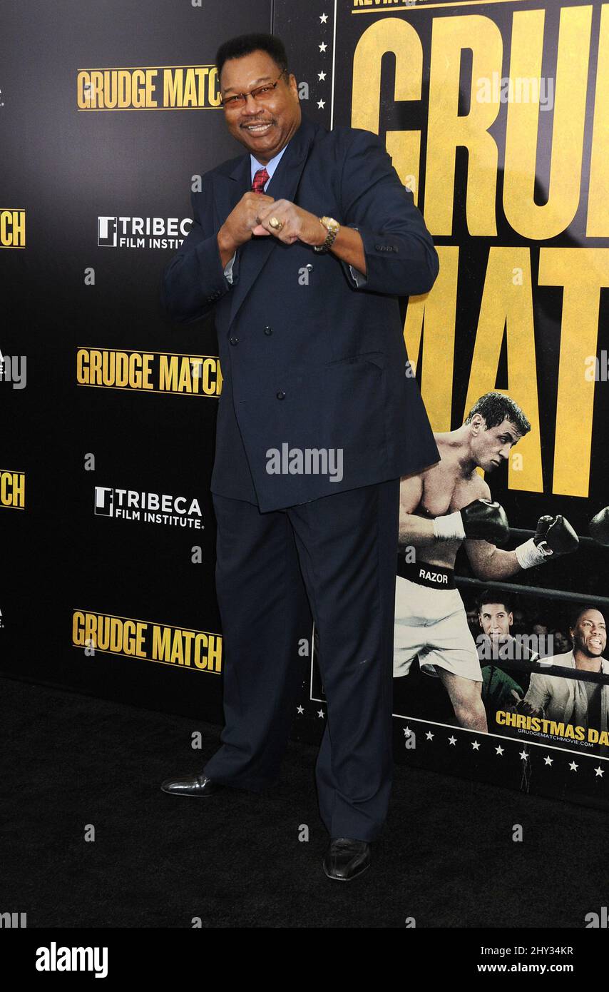 Larry Holmes bei der Grodge Match Premiere in New York. Stockfoto