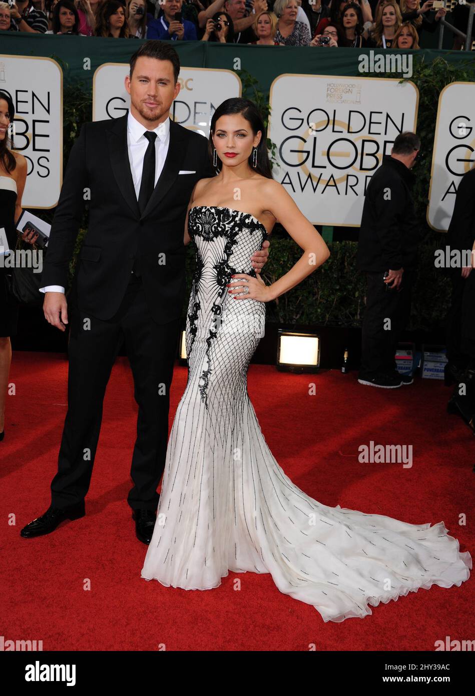 Channing Tatum und Jenna Dewan-Tatum nehmen an den jährlichen Golden Globe Awards 71. Teil, die am 12. Januar 2014 im Beverly Hilton Hotel stattfinden. Stockfoto