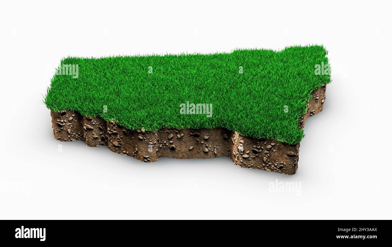 3D Darstellung der geologischen Karte von New South Wales mit grünem Gras und Gesteinsboden Stockfoto
