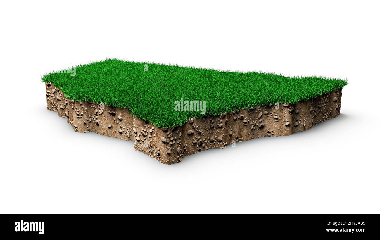 3D Darstellung der geologischen Karte von New South Wales mit grünem Gras und Gesteinsboden Stockfoto