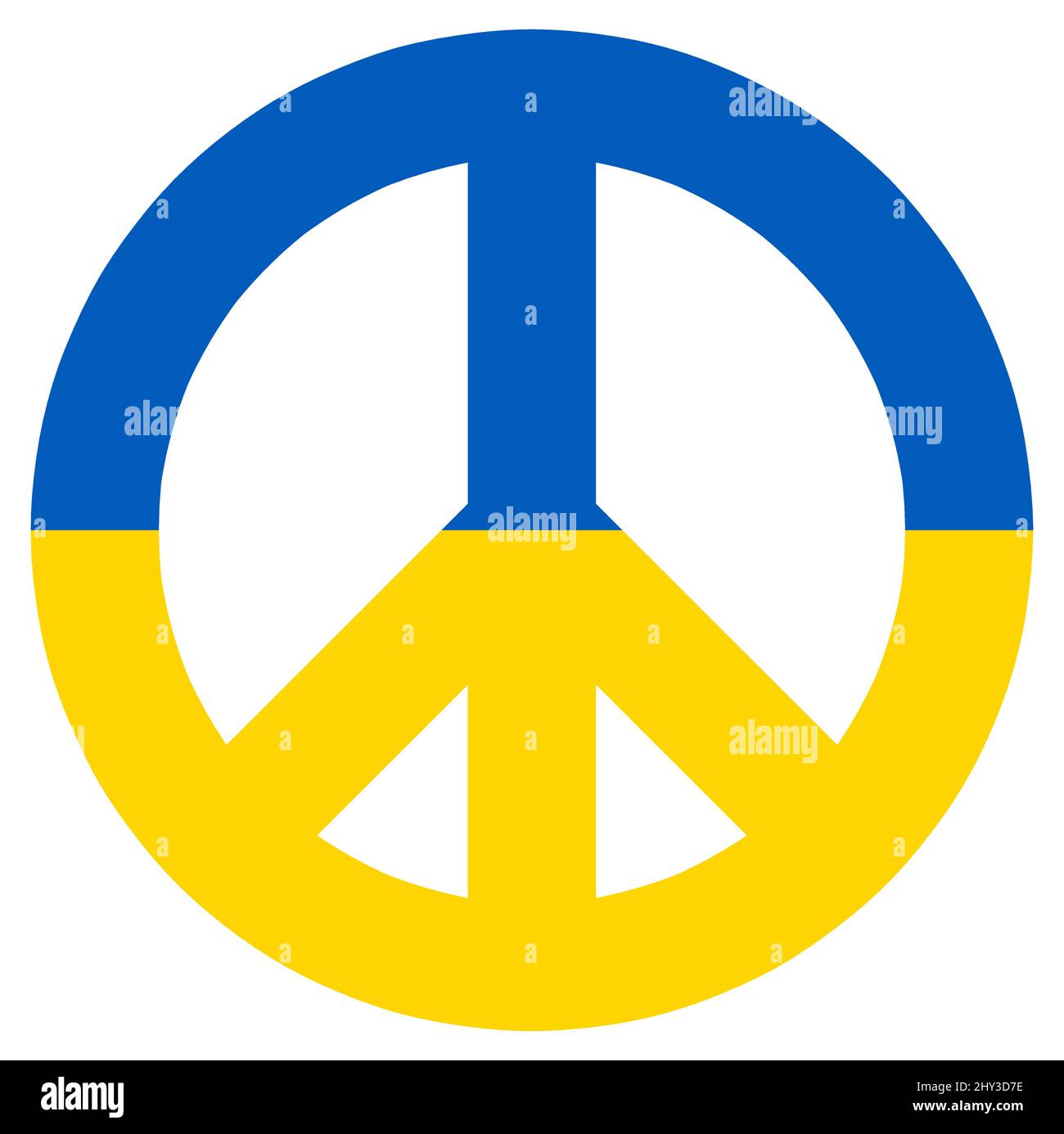 eps-Vektor-Illustration mit Friedenszeichen farbig mit Länderfarben der ukraine für den Konflikt mit russland 2022 Stock Vektor