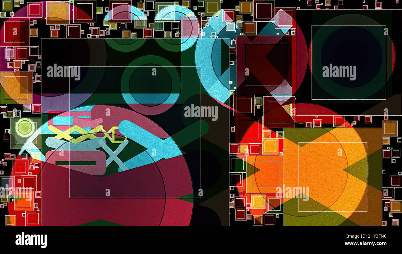 Kunstwerk abstrakter Komposition aus geometrischen Formen und Elementen Stockfoto