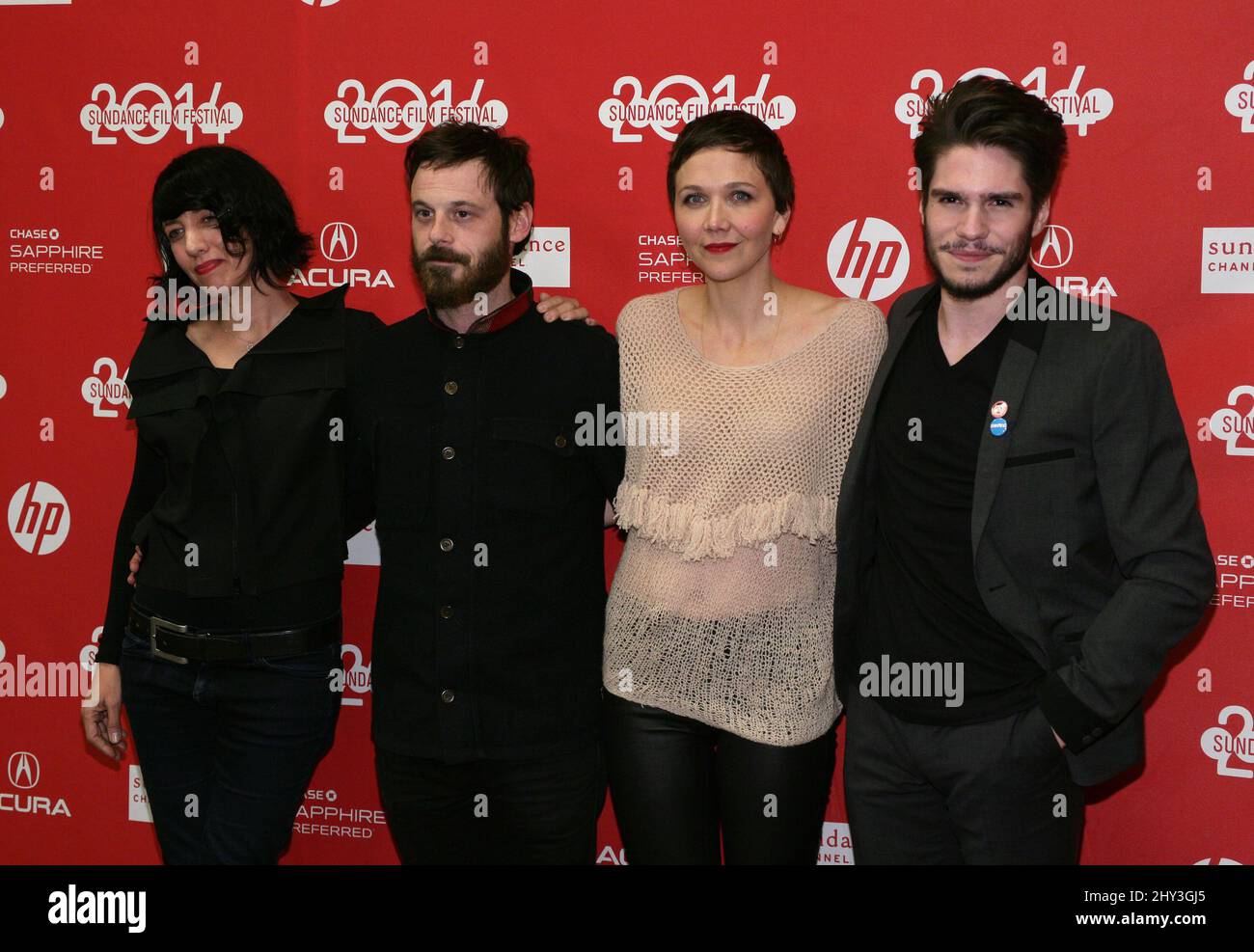 Carla Azar, Scoot McNairy, Maggie Gyllenhaal, Francois Civil bei der Frank-Premiere beim Sundance Film Festival 2014, The Eccles Theatre Stockfoto