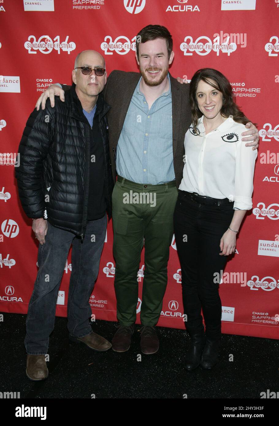 Peter Gilbert, Joe Swanberg, Alicia Van Couvering bei der Happy Christmas Premiere beim Sundance Film Festival 2014, Library Center Theatre Stockfoto