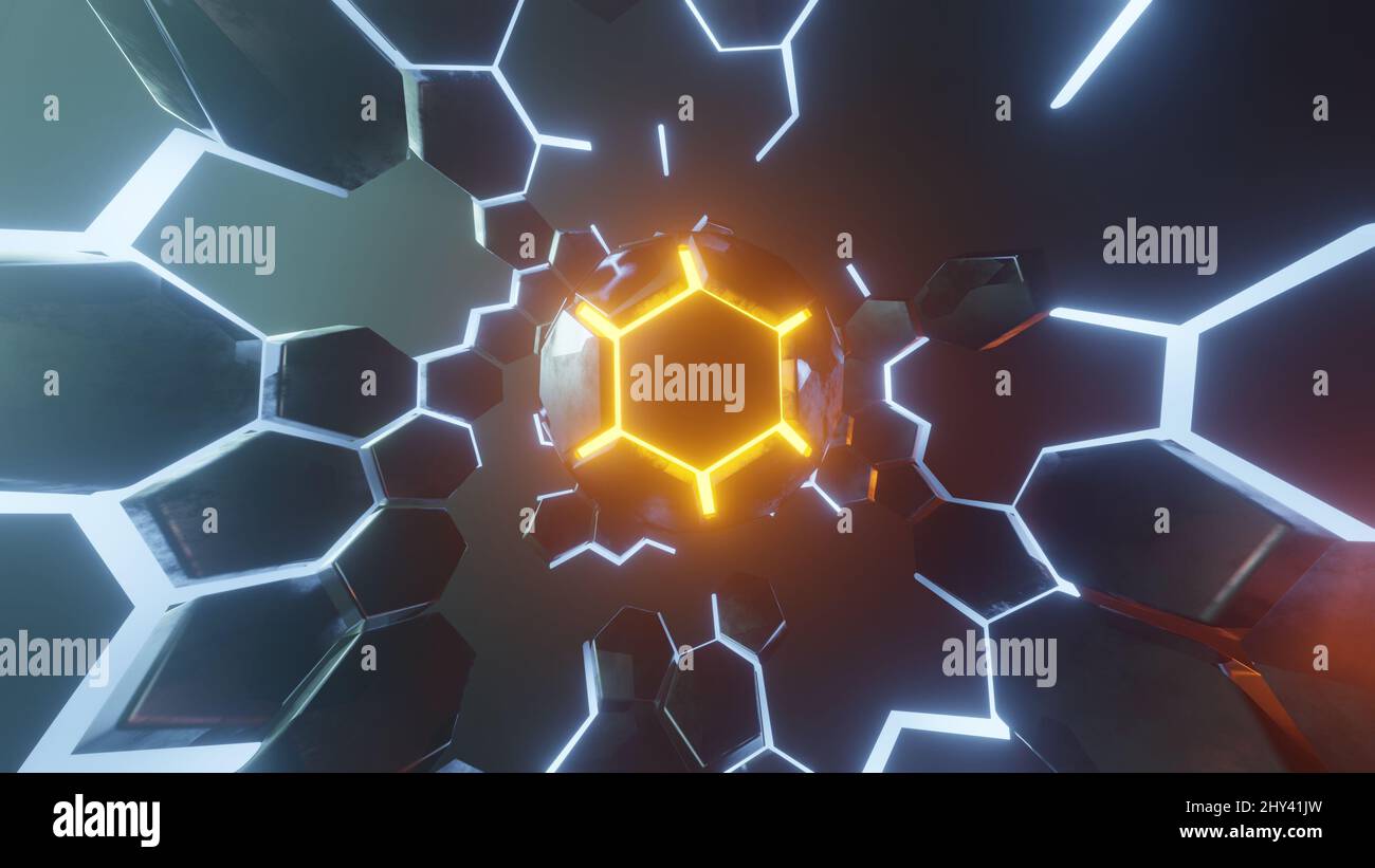 Visualisierung Kernphysik Kern. Illustration abstrakte Geometrie Kugel 3D Render Stockfoto