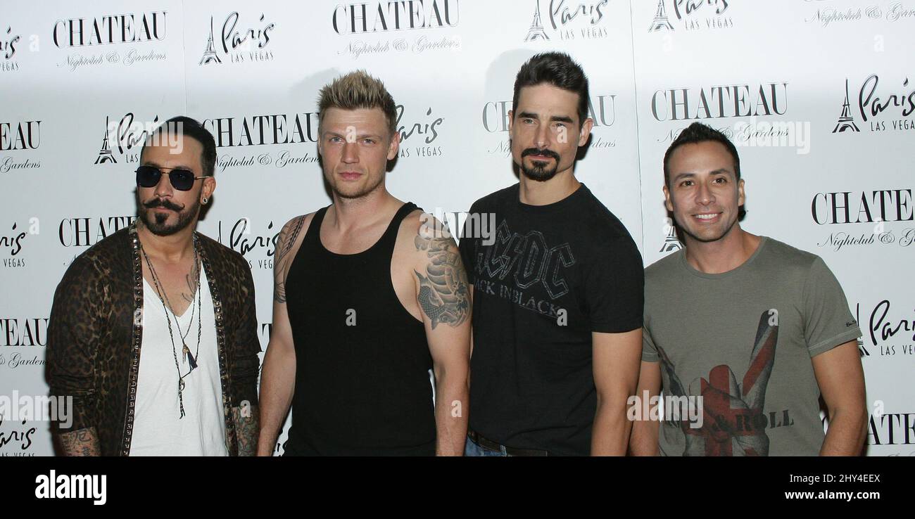 A. J. McLean, Nick Carter, Kevin Richardson, Howie Dorough, Back bei der offiziellen Post-Concert Party der Backstreet Boys, Chateau Nightclub & Rooftop, Paris Hotel and Casino in Las Vegas, Nevada. Stockfoto