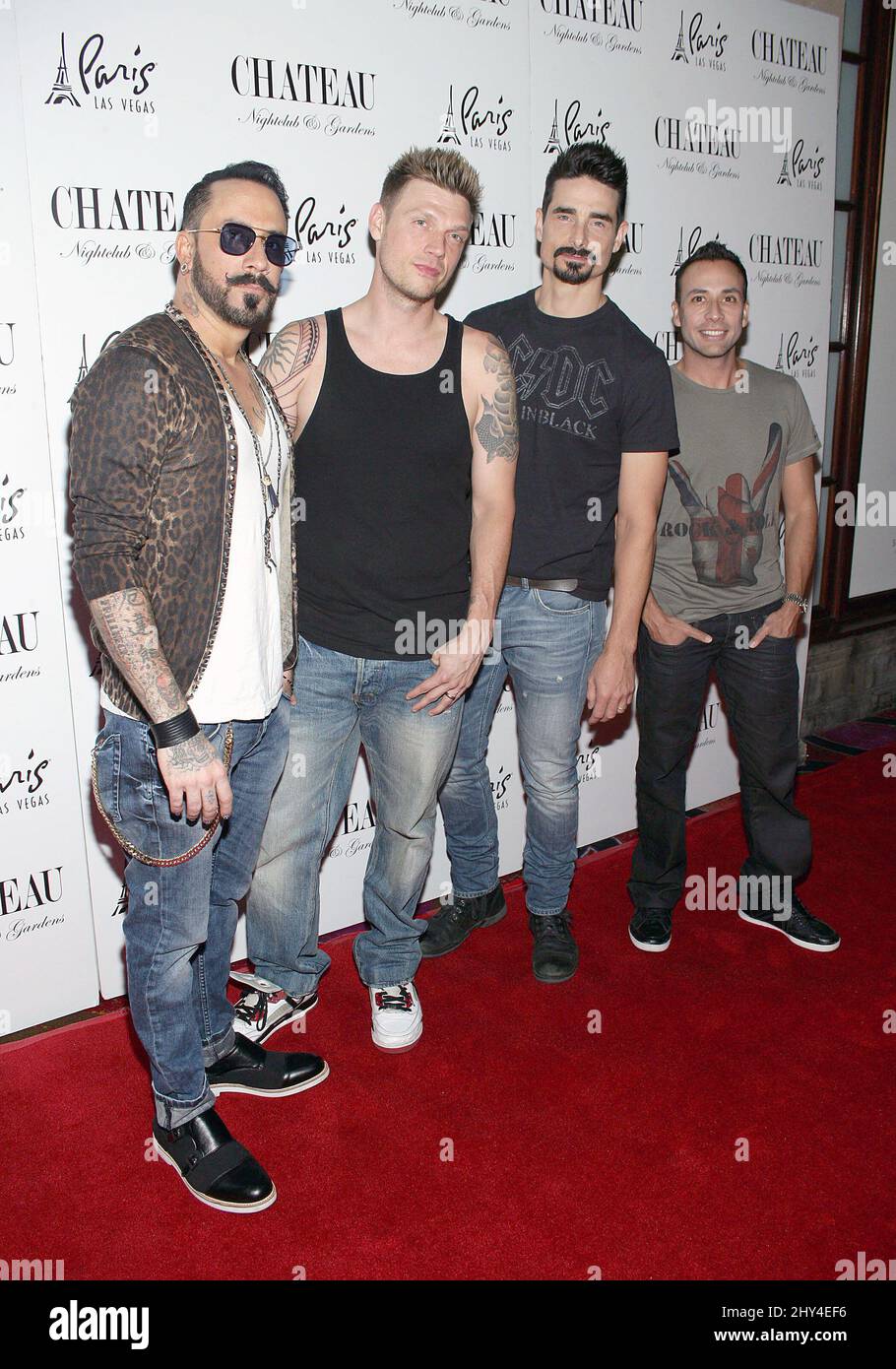 A. J. McLean, Nick Carter, Kevin Richardson, Howie Dorough, Back bei der offiziellen Post-Concert Party der Backstreet Boys, Chateau Nightclub & Rooftop, Paris Hotel and Casino in Las Vegas, Nevada. Stockfoto