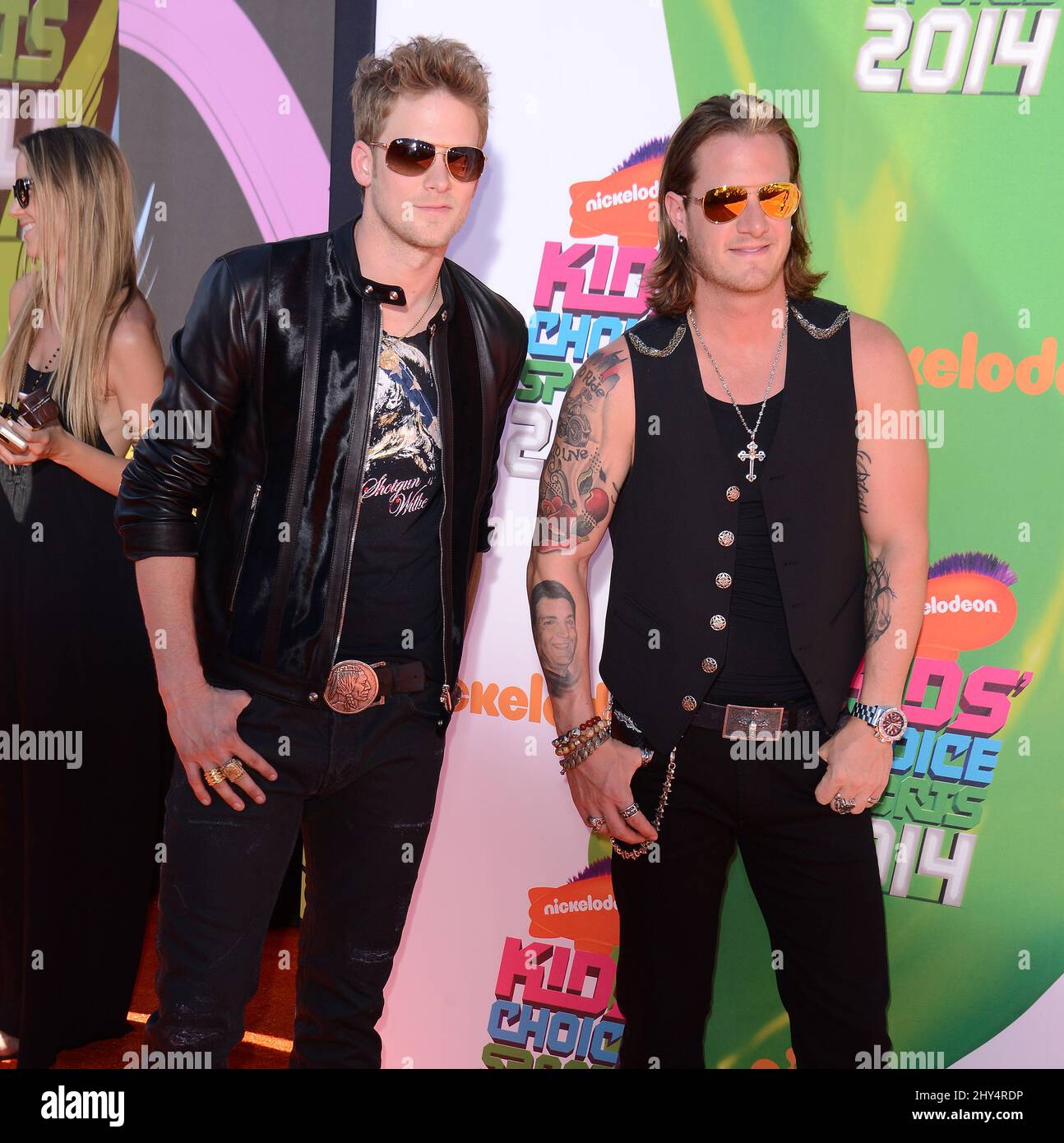 Florida Georgia Line nimmt an den Nickelodeon Kids' Choice Sports Awards Teil, die im Pauley Pavilion in Los Angeles, Kalifornien, abgehalten werden. Stockfoto