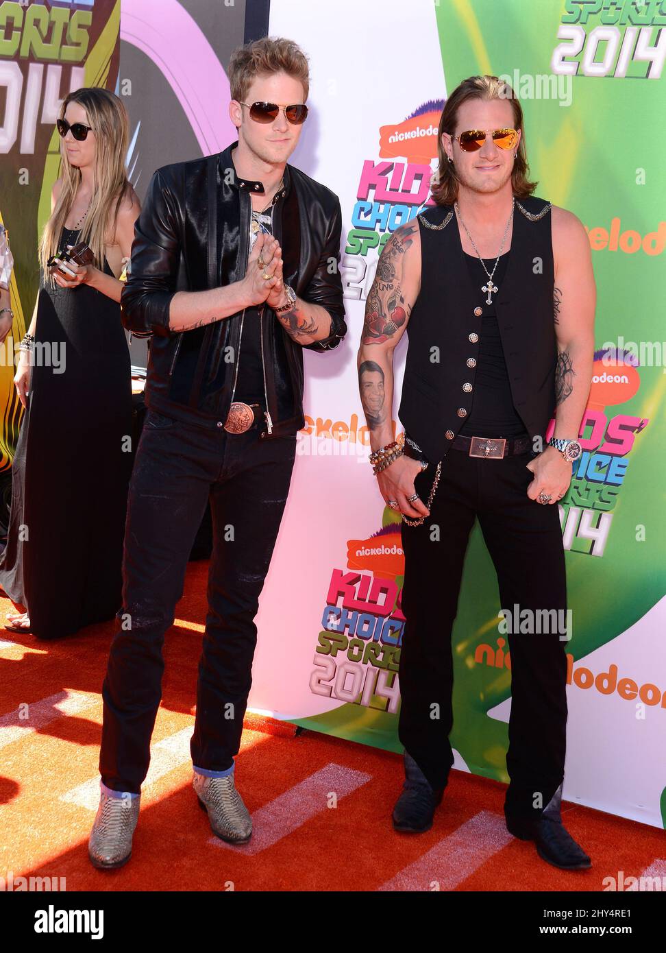 Florida Georgia Line nimmt an den Nickelodeon Kids' Choice Sports Awards Teil, die im Pauley Pavilion in Los Angeles, Kalifornien, abgehalten werden. Stockfoto