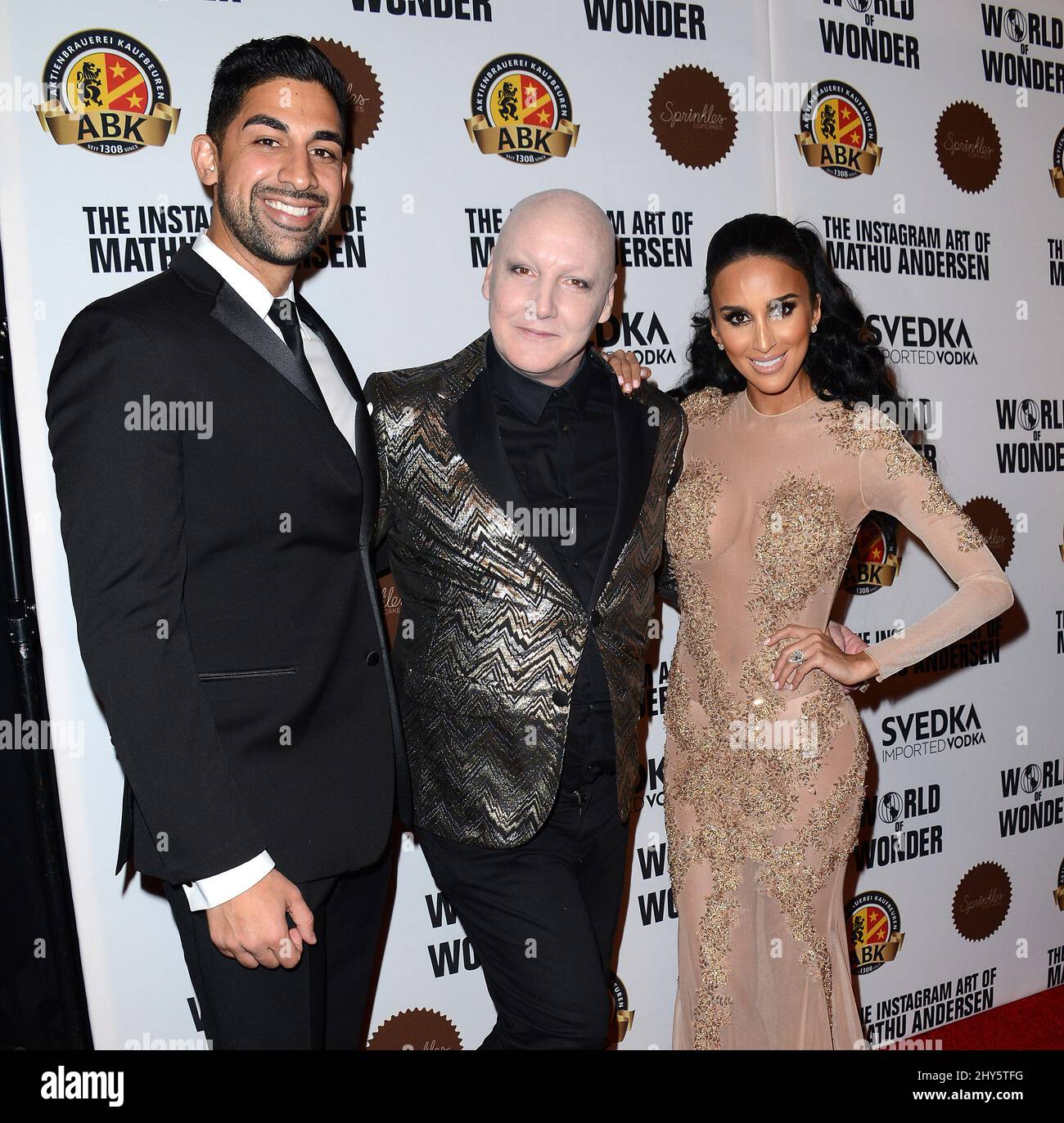Lilly Ghalichi, Dahr Mann und James St. James bei der Instagram Art of Mathu Andersen Ausstellungseröffnung in der World of Wonder Storefront Gallery Stockfoto