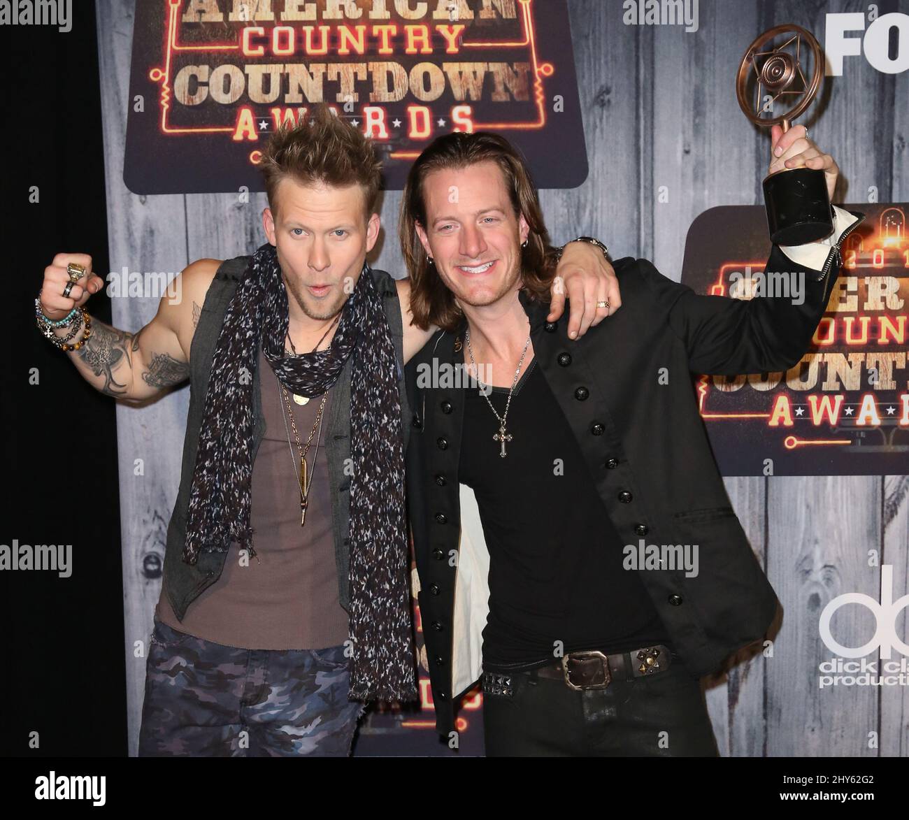 Brian Kelley, Tyler Hubbard, Florida Georgia Line, Teilnahme an den jährlichen American Country Countdown Awards 1. im Music City Center Stockfoto