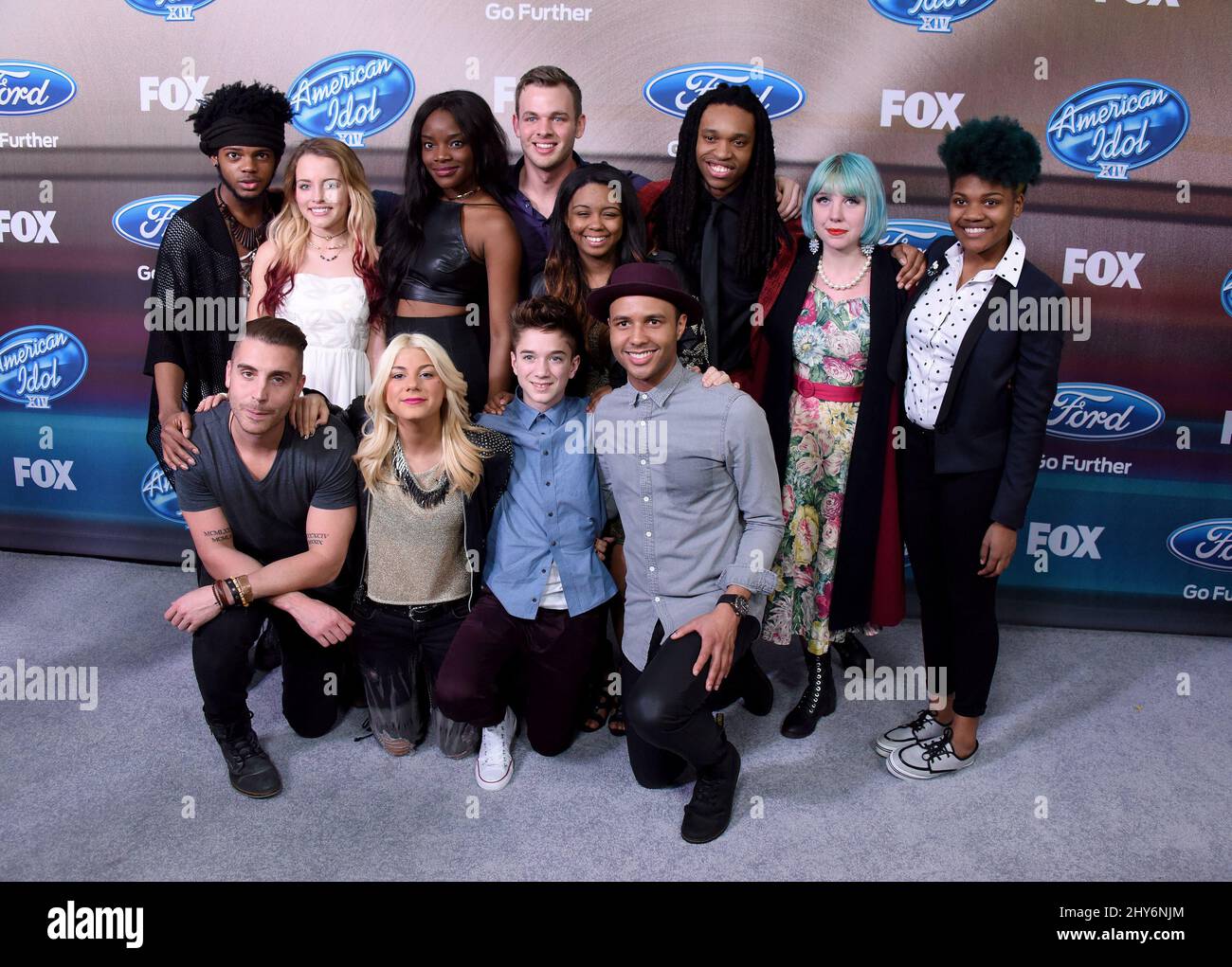 Quentin Alexander, Maddie Walker, Adanna Duru, Clark Beckham, Sarina-Joi Crowe, Qaasim Middleton, Joey Cook, Tyanna Jones, Rayvon Owen, Daniel Seavey, JAX und Nick Fradiani nehmen an der American Idol XIV Finalists Party im District Teil Stockfoto