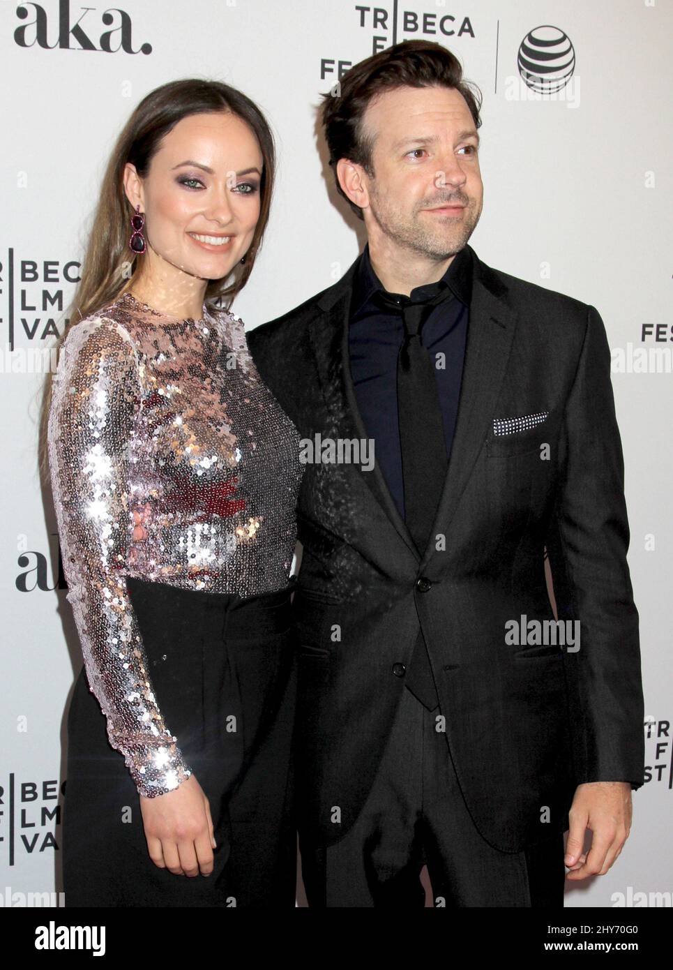 Olivia Wilde und Jason Sudeikis bei der Premiere von Narrative: Meadowland im SVA Theater in New York. Stockfoto