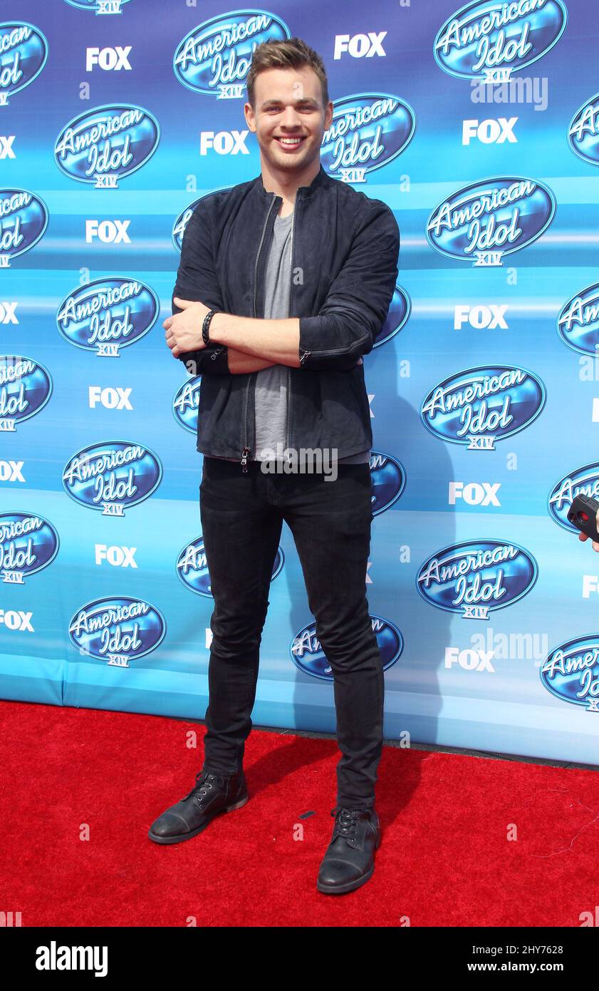 Clark Beckham kommt zum American Idol XIV Grand Finale im Dolby Theater, Los Angeles. Stockfoto