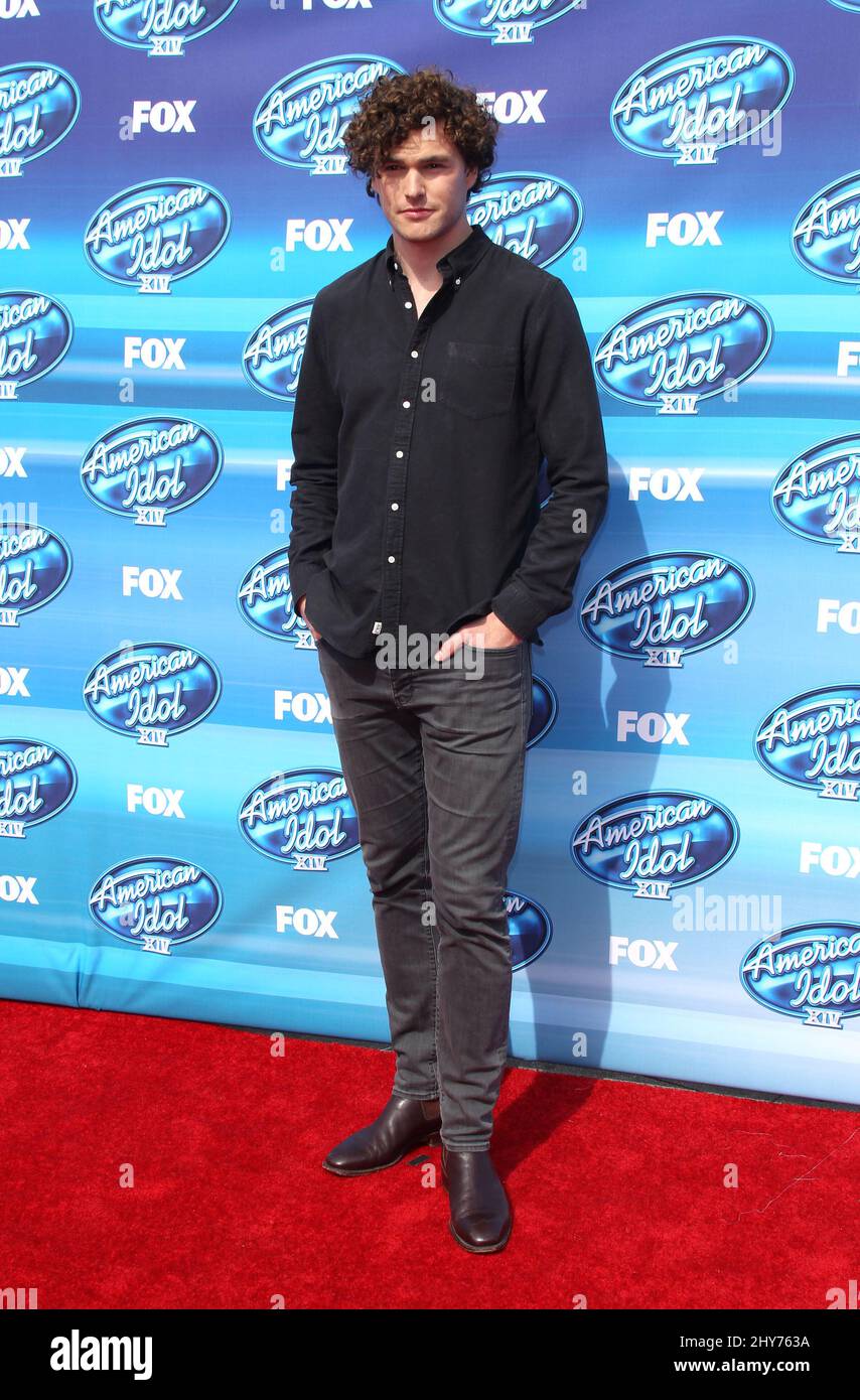 Vance Joy kommt zum American Idol XIV Grand Finale im Dolby Theater, Los Angeles. Stockfoto