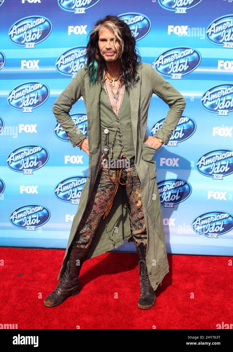 Steven Tyler kommt zum American Idol XIV Grand Finale im Dolby Theater, Los Angeles. Stockfoto