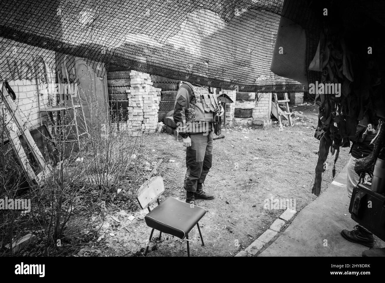 Krieg in der Ostukraine Brokem Landaufenthalt Stockfoto