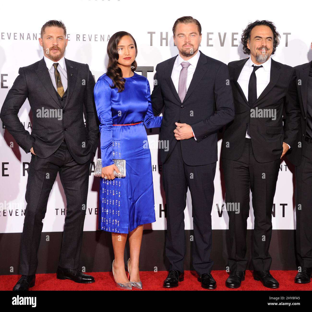 Alejandro Gonzalez Inarritu, Grace Dove, Leonardo DiCaprio, Tom Hardy nehmen an der Premiere von „The Revenant“ in Los Angeles im TCL Chinese Theatre Teil Stockfoto